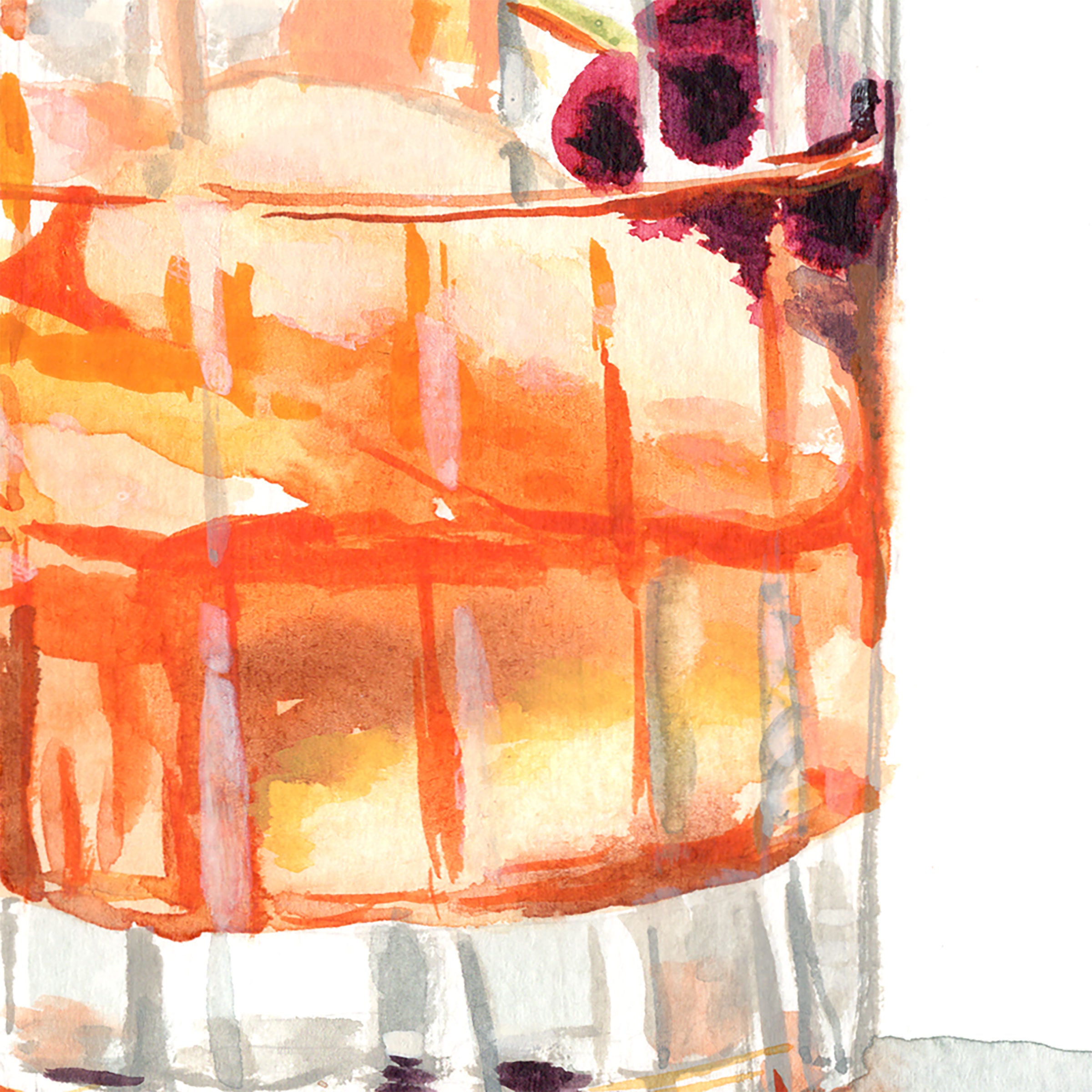 Watercolor Old Fashioned Whiskey Cocktail Wall Art Print | Bar Cart Decor, Whiskey Lover Gift