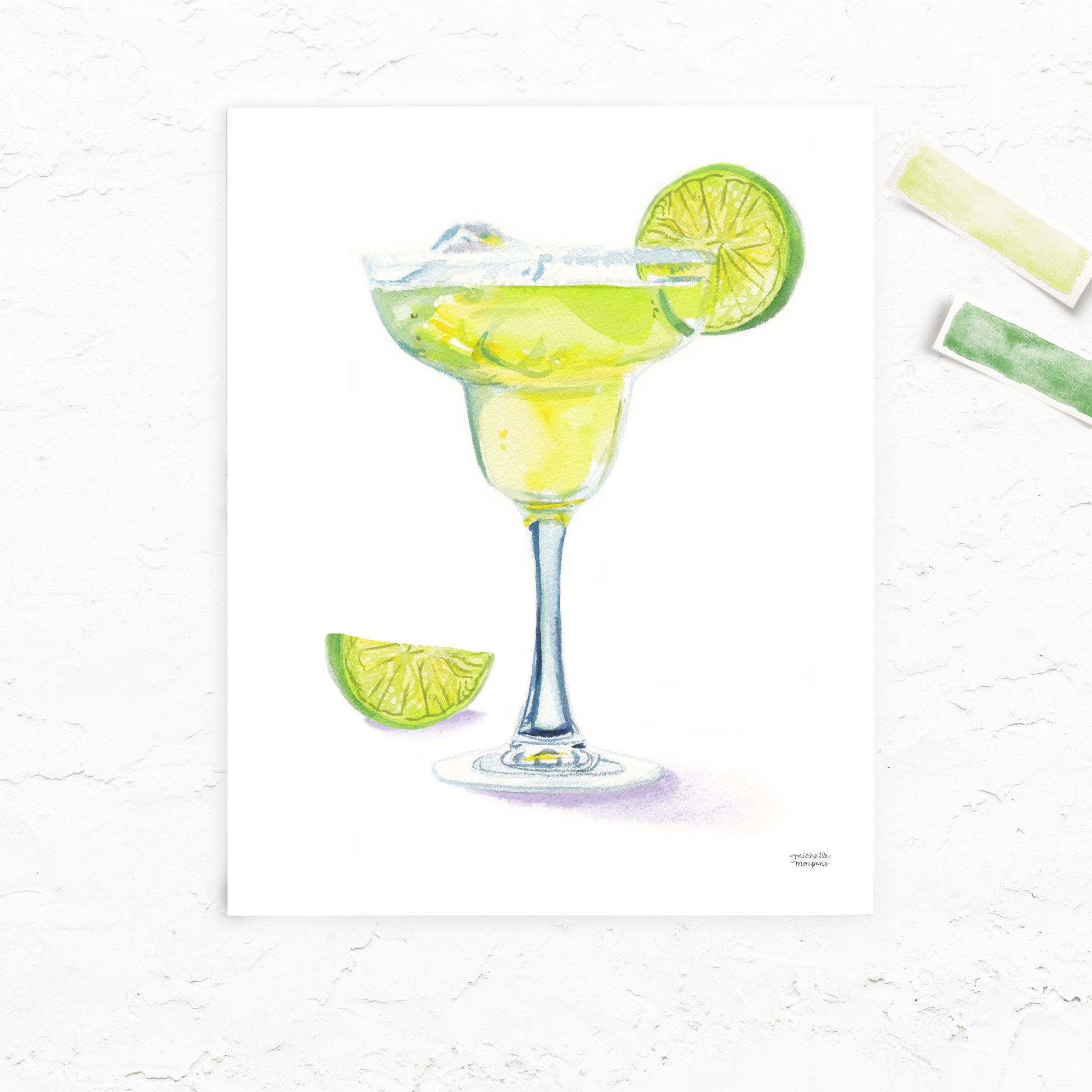 Cute Watercolor Margarita Bar Cart Decor Unframed Cocktail Wall Art Print - Michelle Mospens