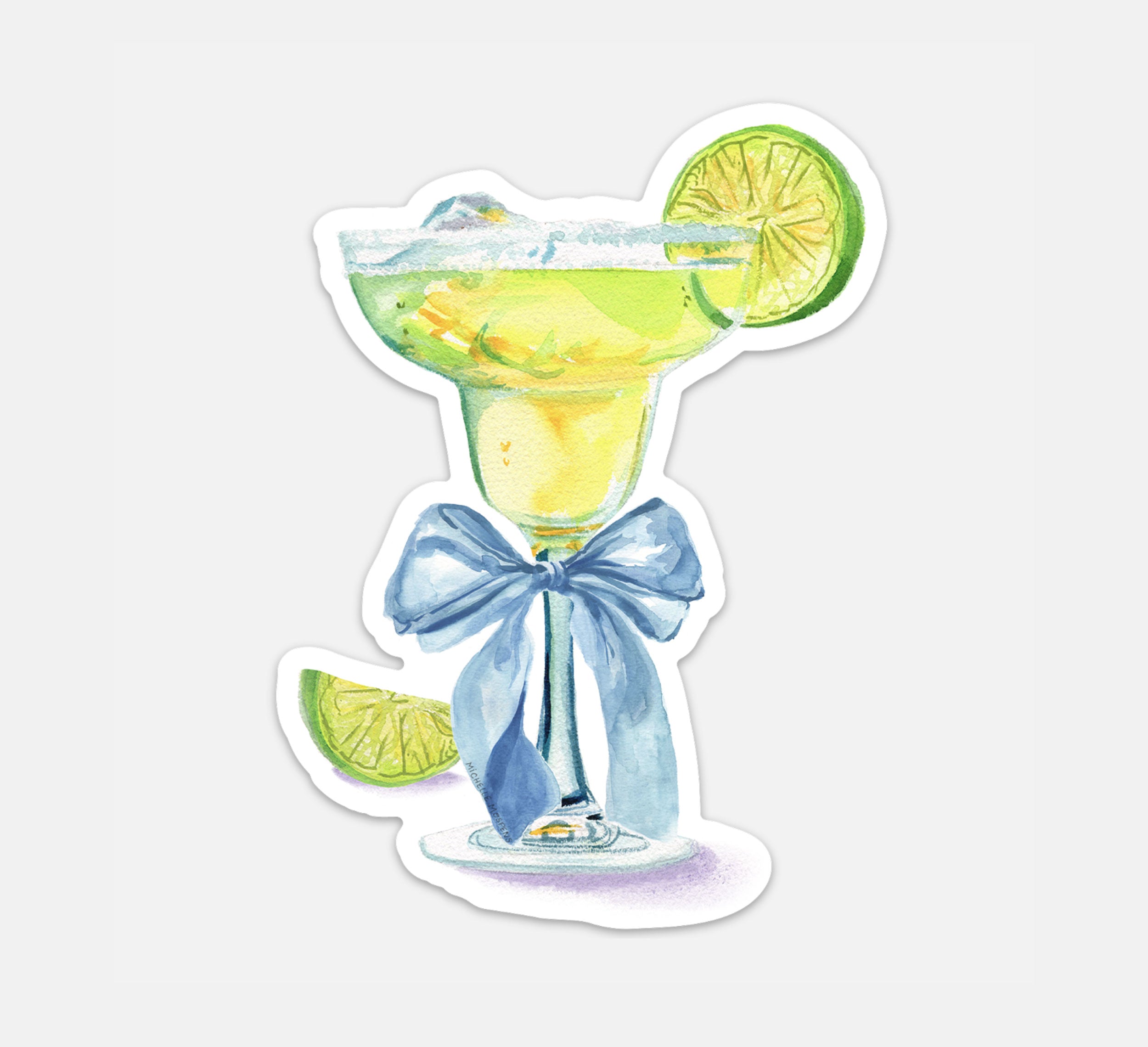 Margarita Cocktail with Bow Watercolor Illustrated Die-cut Sticker