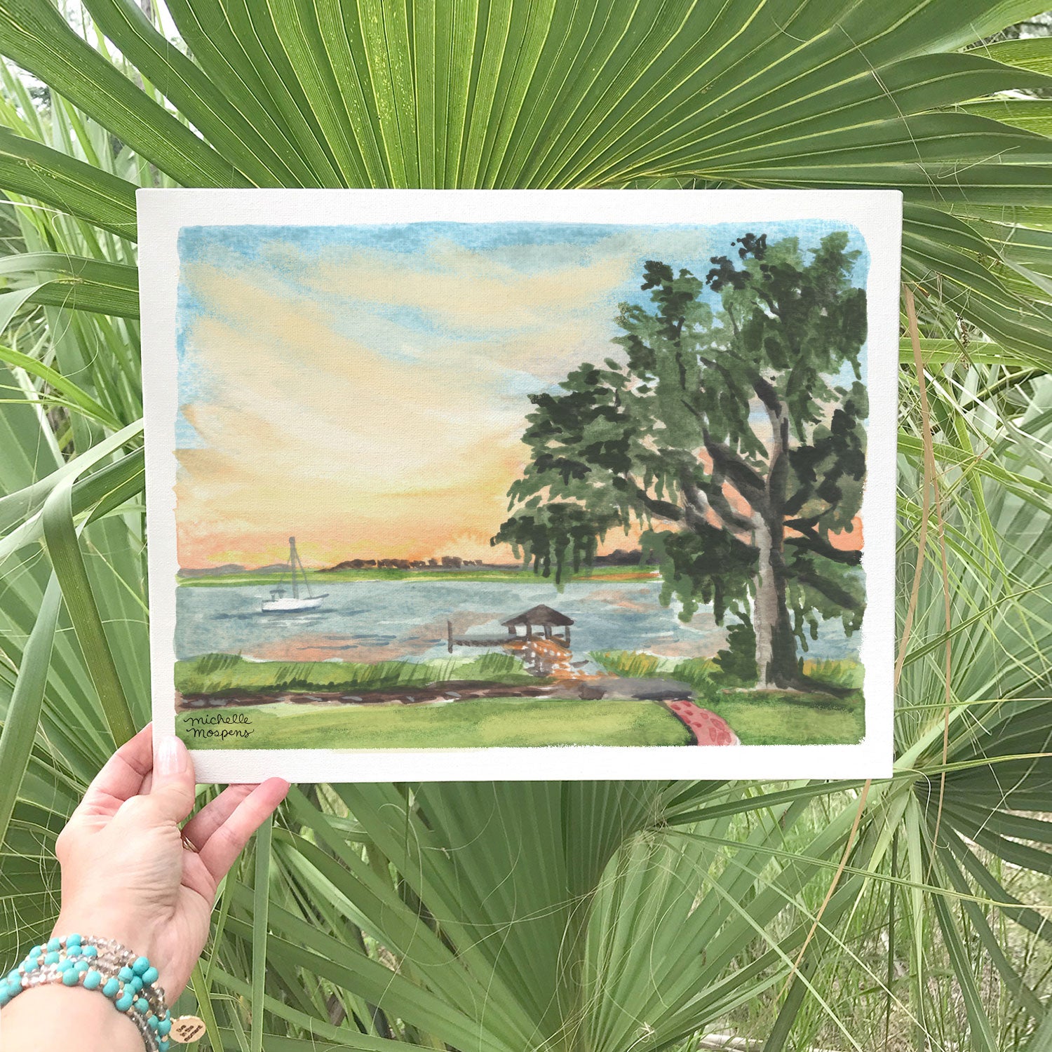 Southern Marsh Sunset No2 Watercolor Wall Art Print by Michelle Mospens