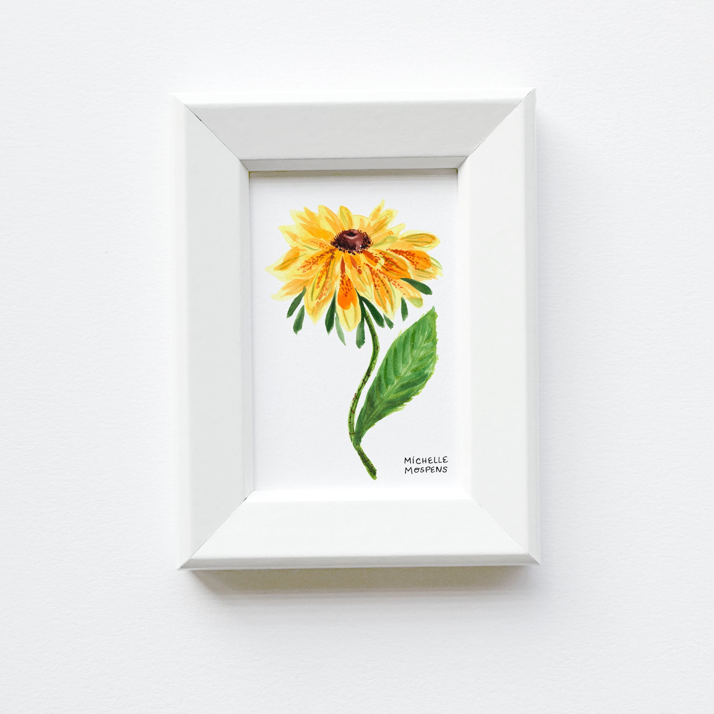 Miniature Watercolor Flower Art Painting Framed Print by Michelle Mospens | Mini Framed Botanical Artwork Gift