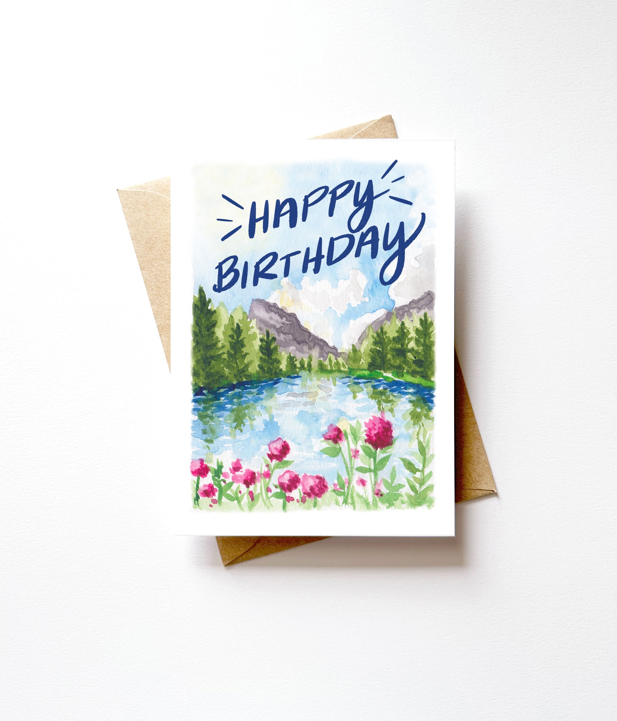 Watercolor Mountains Happy Birthday Card