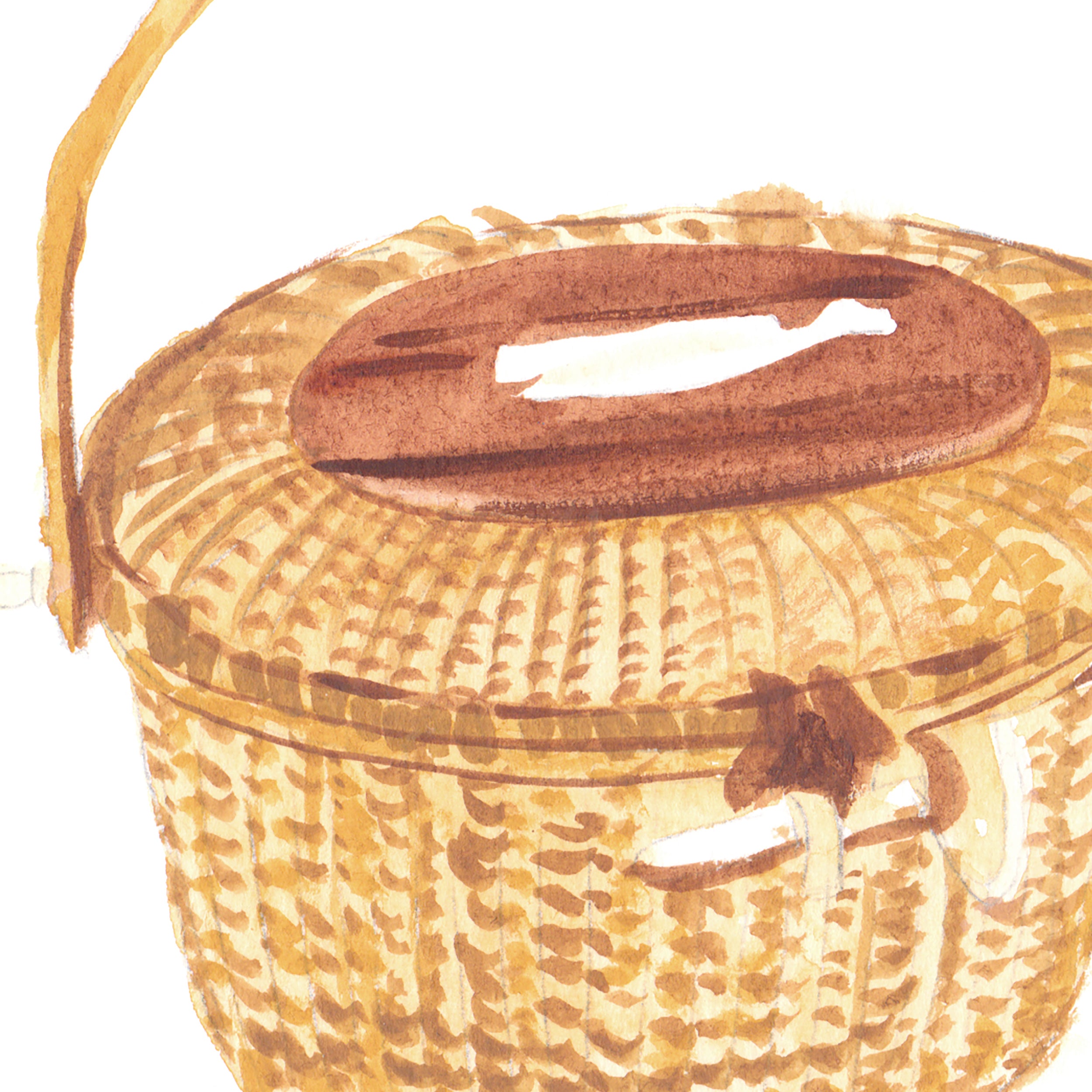 Art Print New England Nantucket Basket Watercolor by Michelle Mospens Coastal Nautical Wall Art