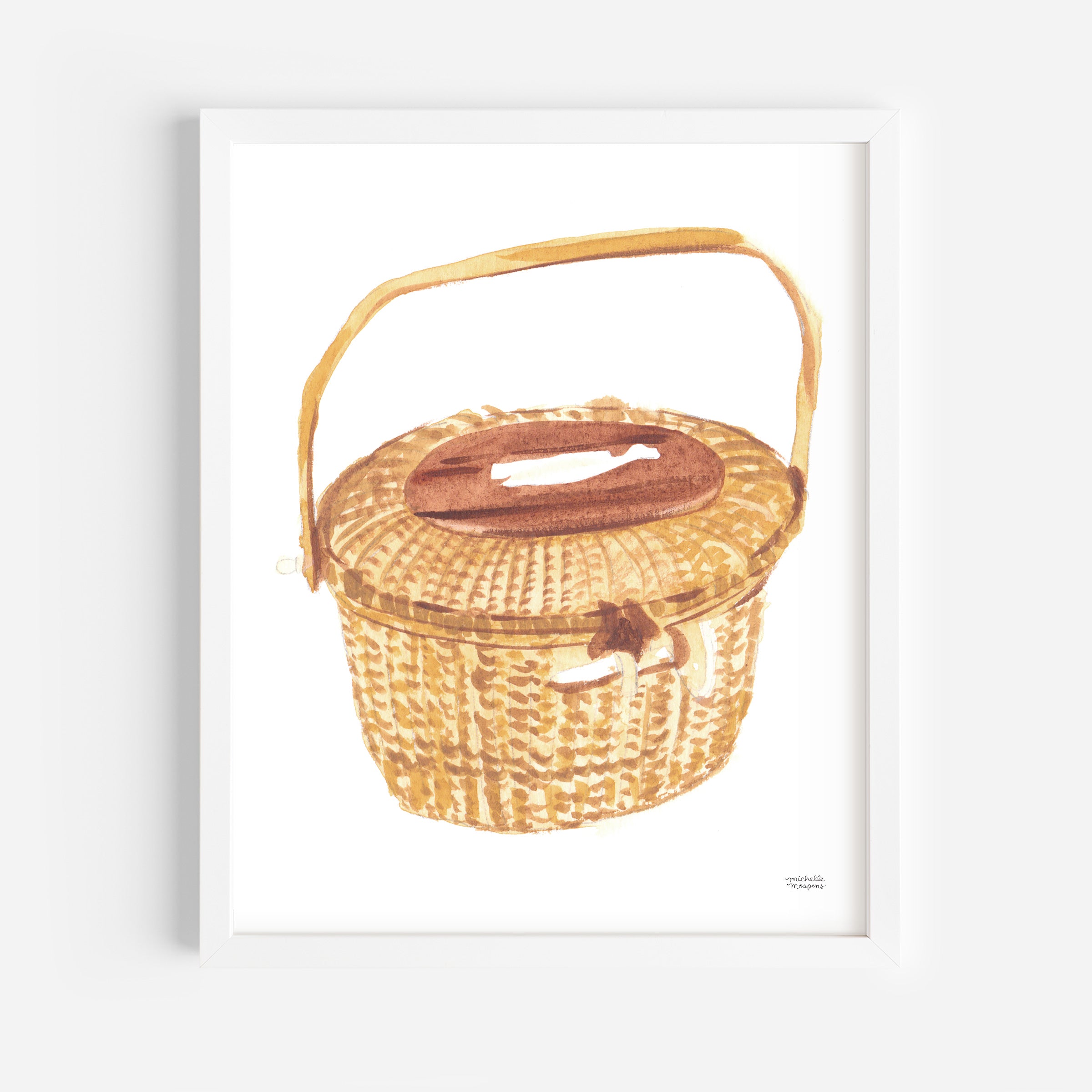 Art Print New England Nantucket Basket Watercolor by Michelle Mospens Coastal Nautical Wall Art