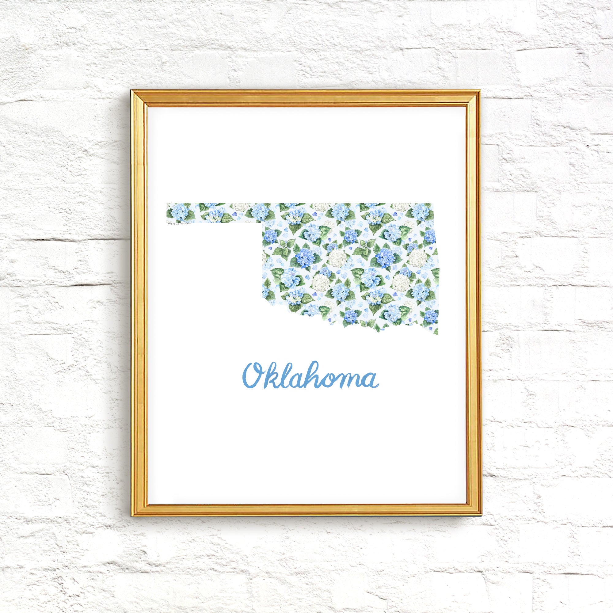 Oklahoma State Watercolor Wall Art Print by Michelle Mospens | Cute Oklahoma Gift