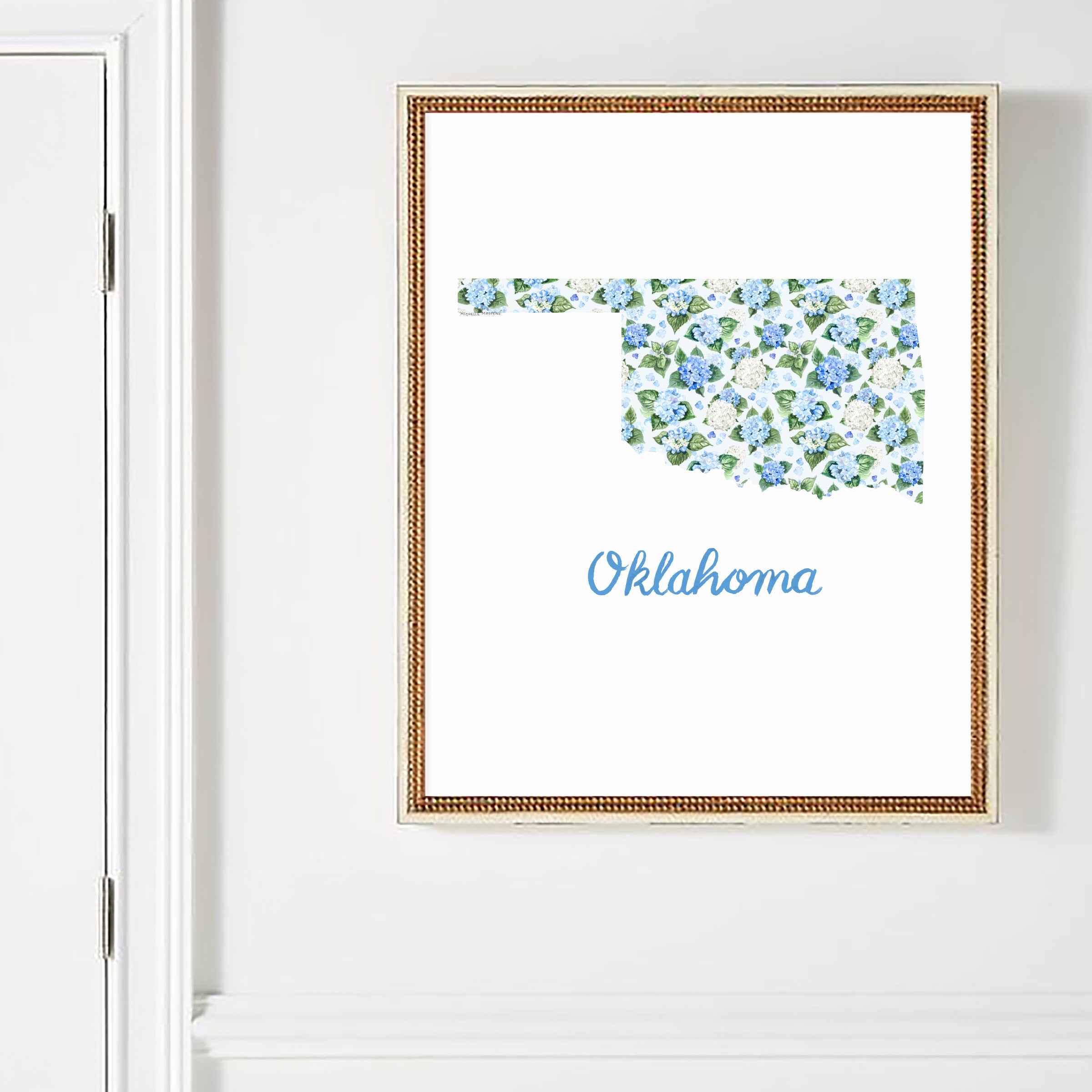 Oklahoma State Watercolor Wall Art Print by Michelle Mospens | Cute Oklahoma Gift