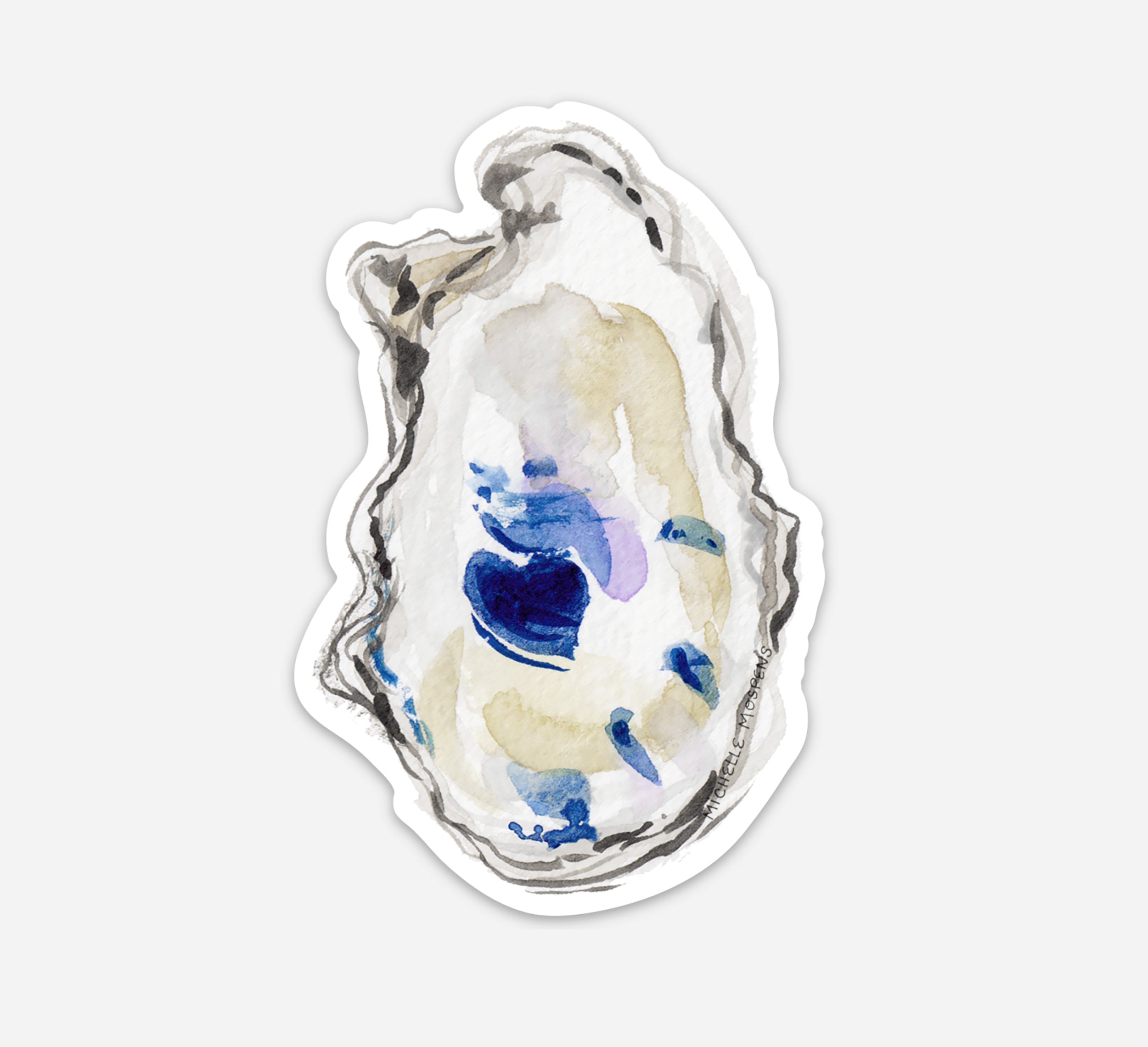 Watercolor Oyster Shell Art Die-cut Vinyl Sticker, removable, for laptops, waterbottles, cars, and more!