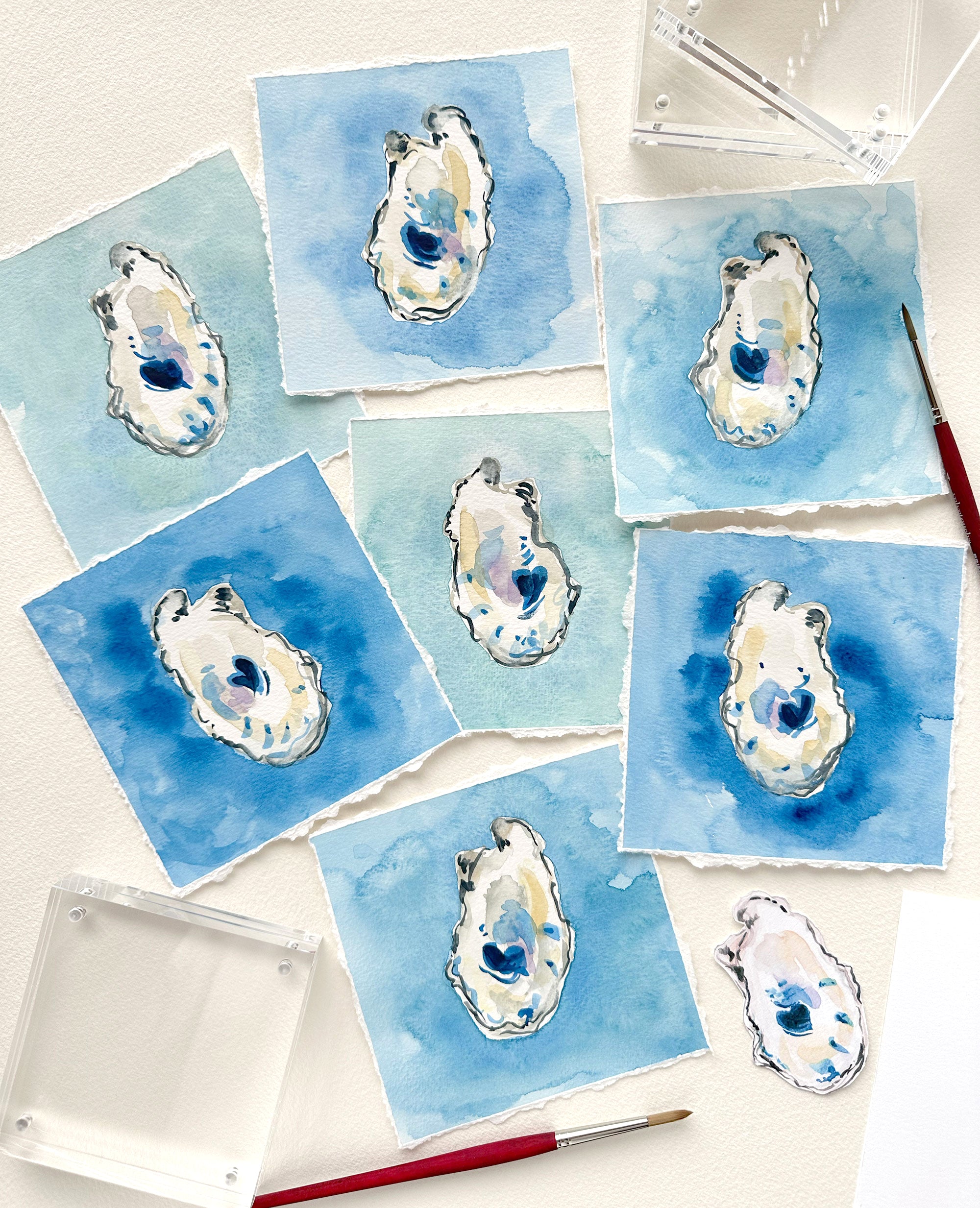Oyster Original Watercolor Painting | Coastal Beach Artwork 3