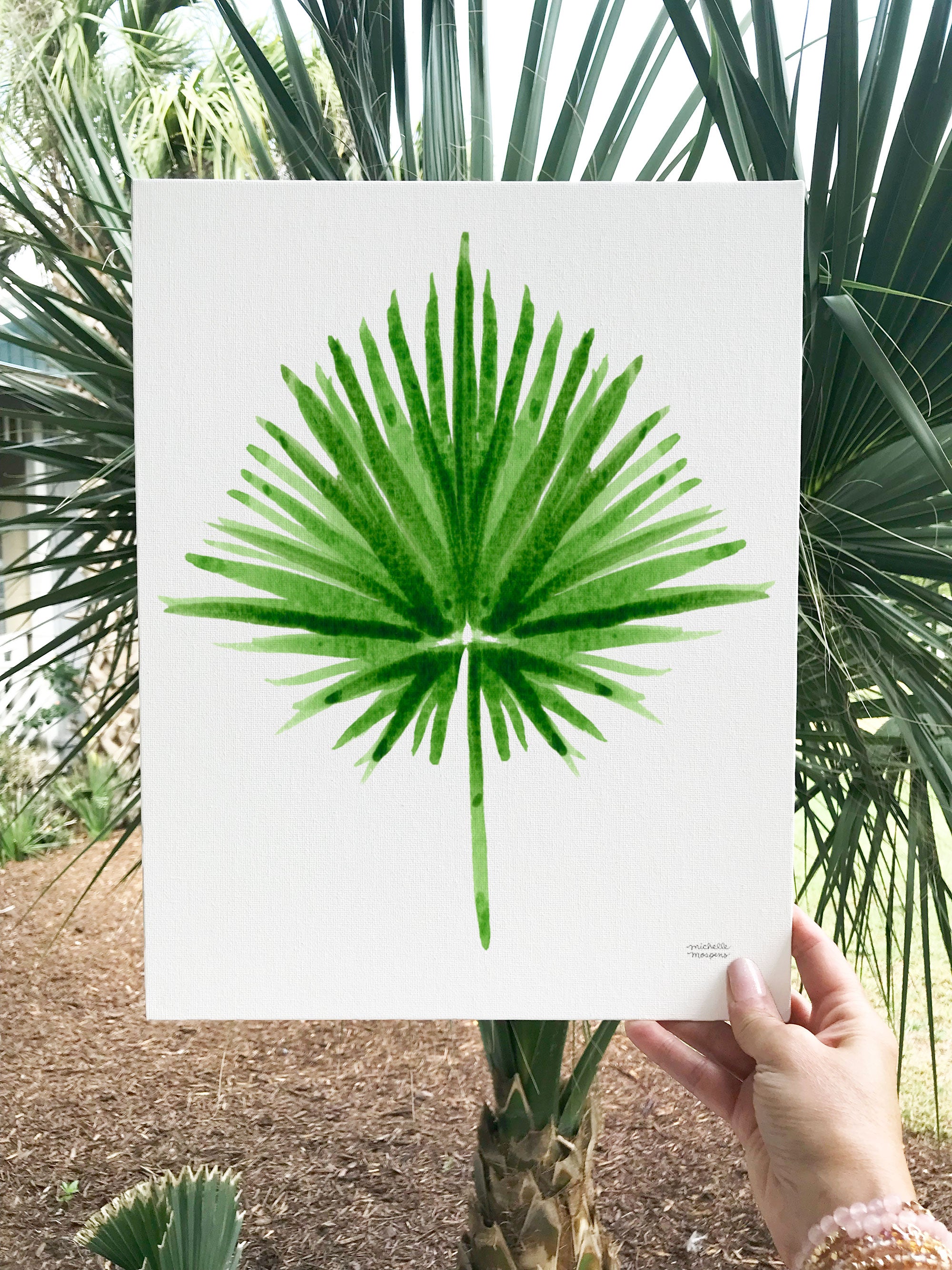 Palmetto Leaf Palm Frond Watercolor Wall Art Print by Michelle Mospens