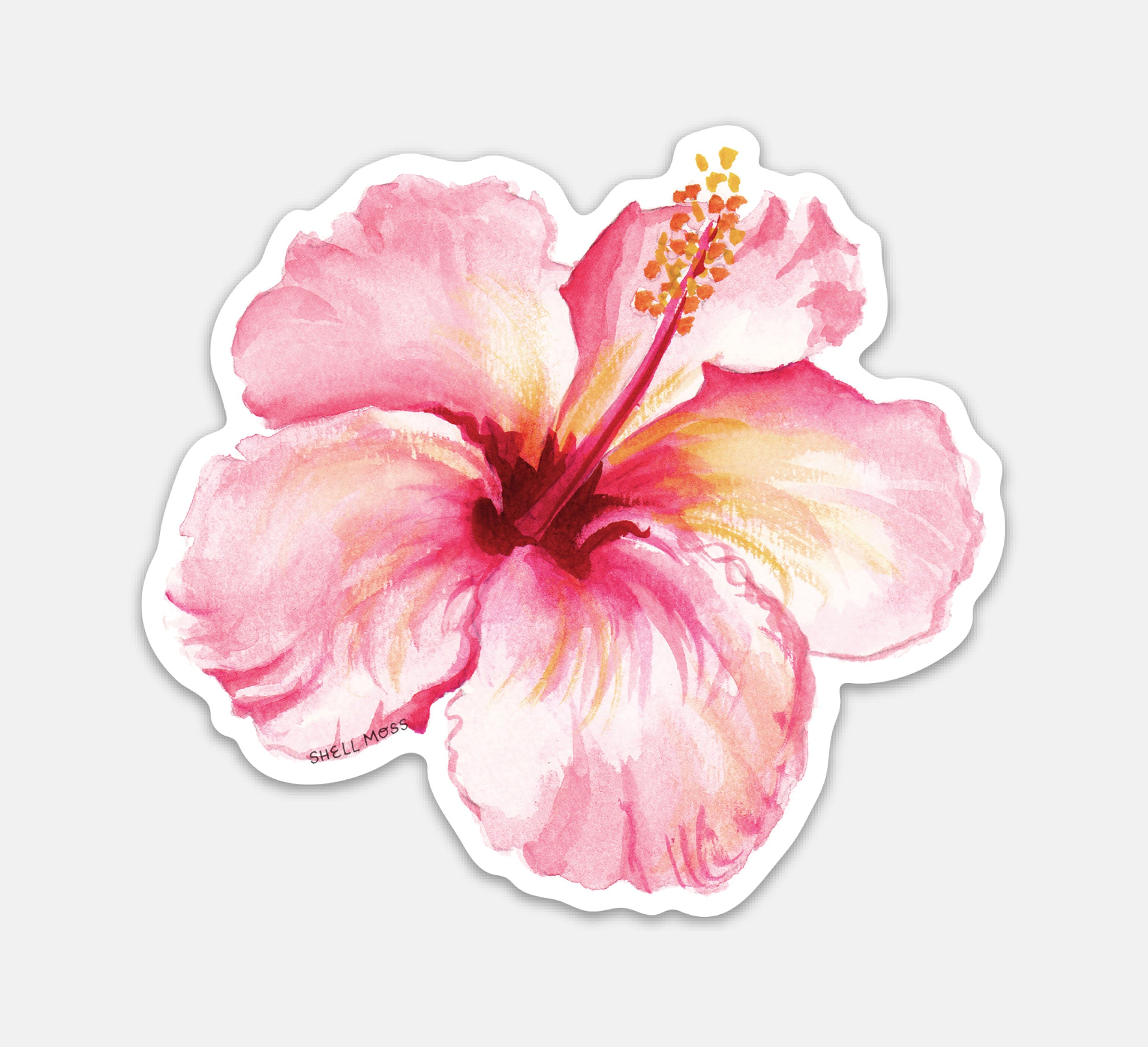 Watercolor Tropical Hibiscus Flower Beachy Die-cut Sticker