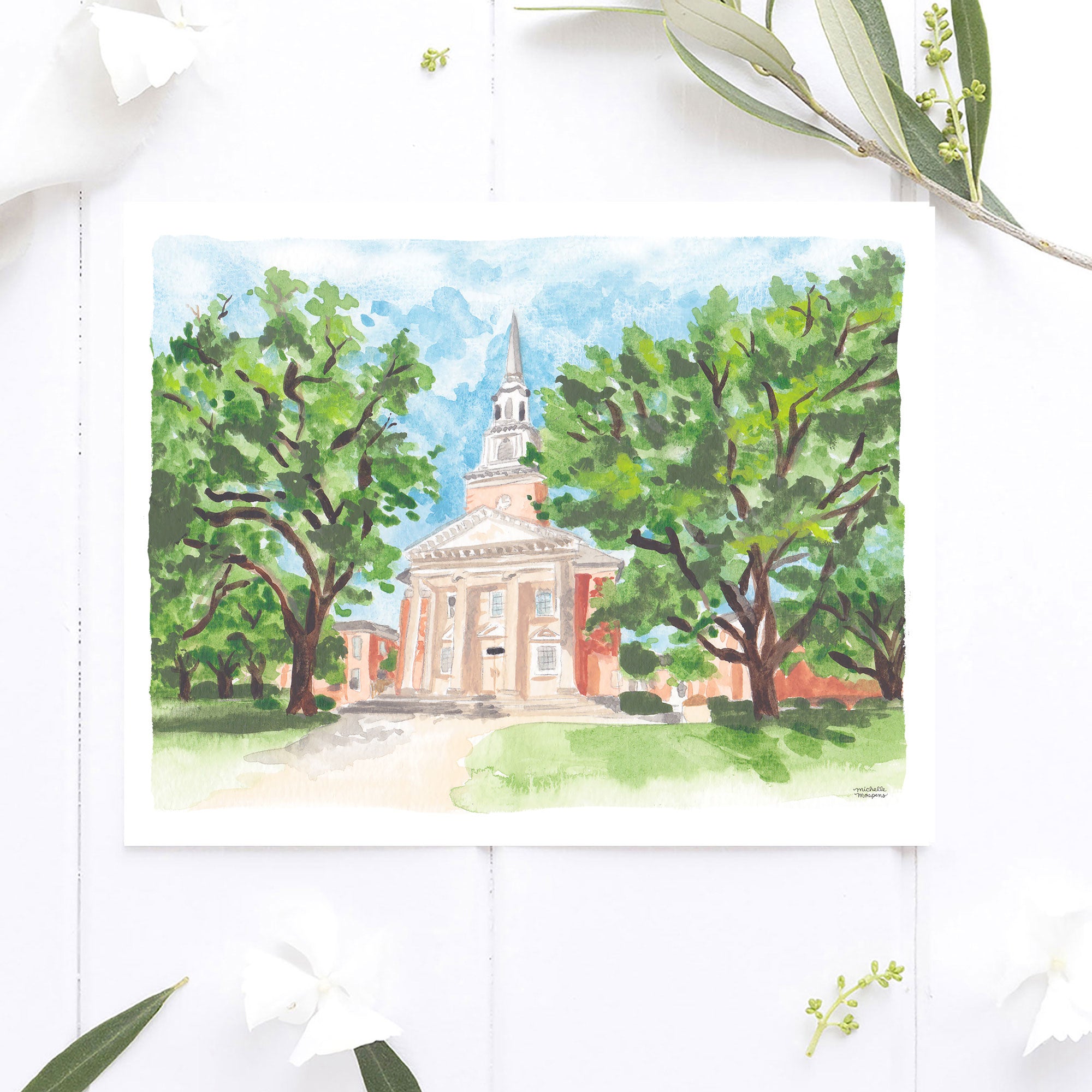 Robert Carr Chapel Fort Worth Texas Watercolor Wall Art Print by Michelle Mospens