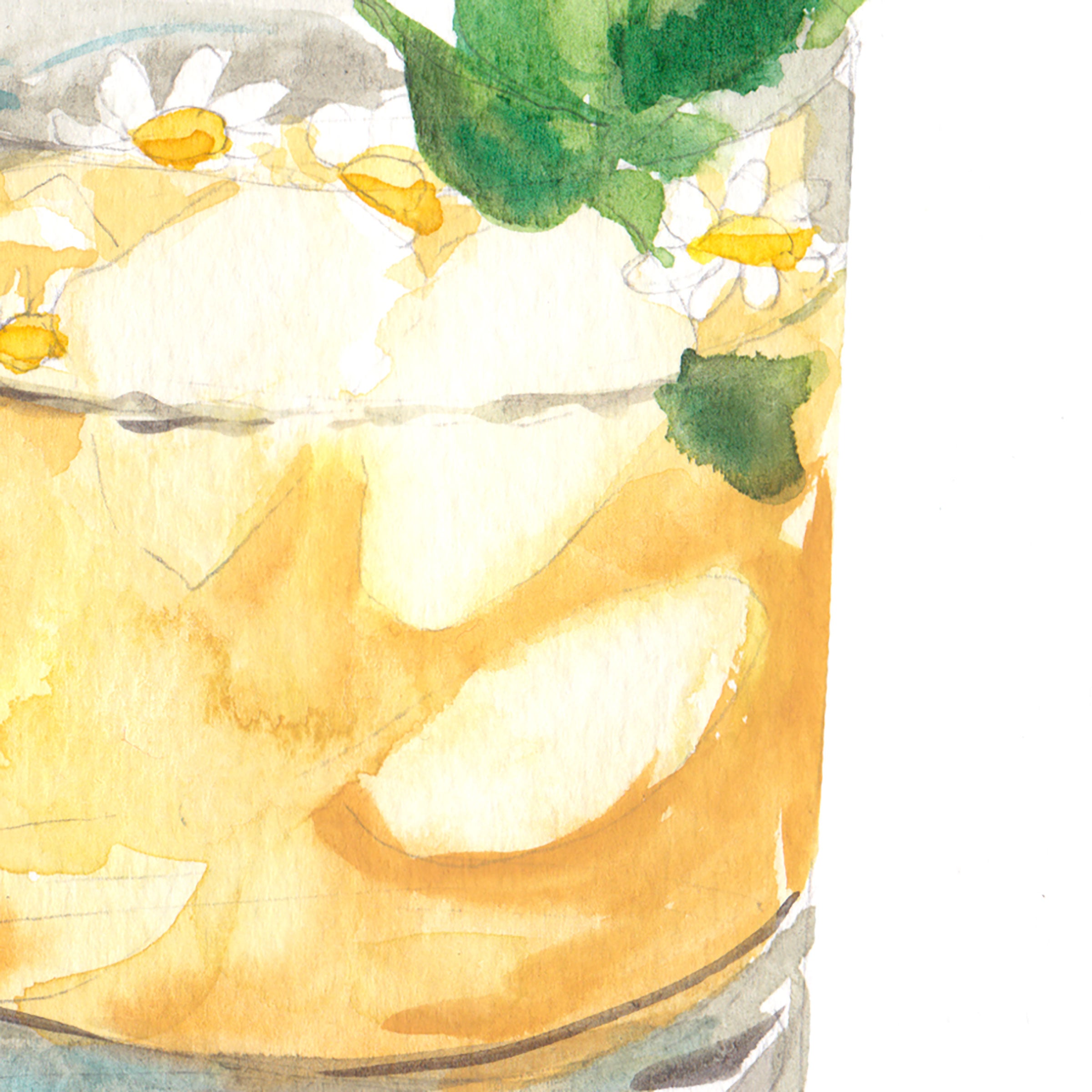 Watercolor Whiskey Smash Bar Cart Art Prints by Michelle Mospens | Cute Cocktail Wall Art
