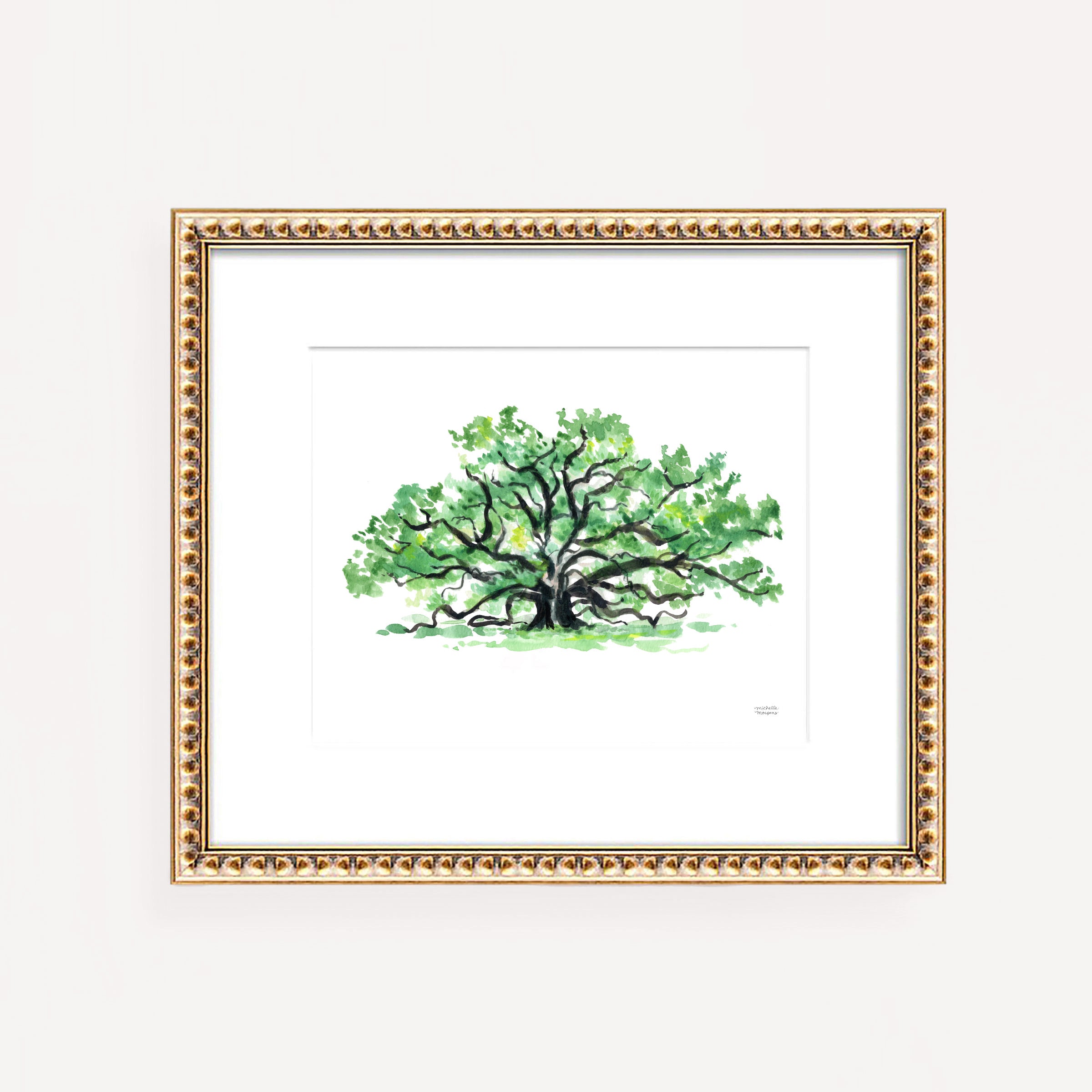 Majestic Southern Oak Tree Watercolor Wall Art Print by Michelle Mospens, Unframed