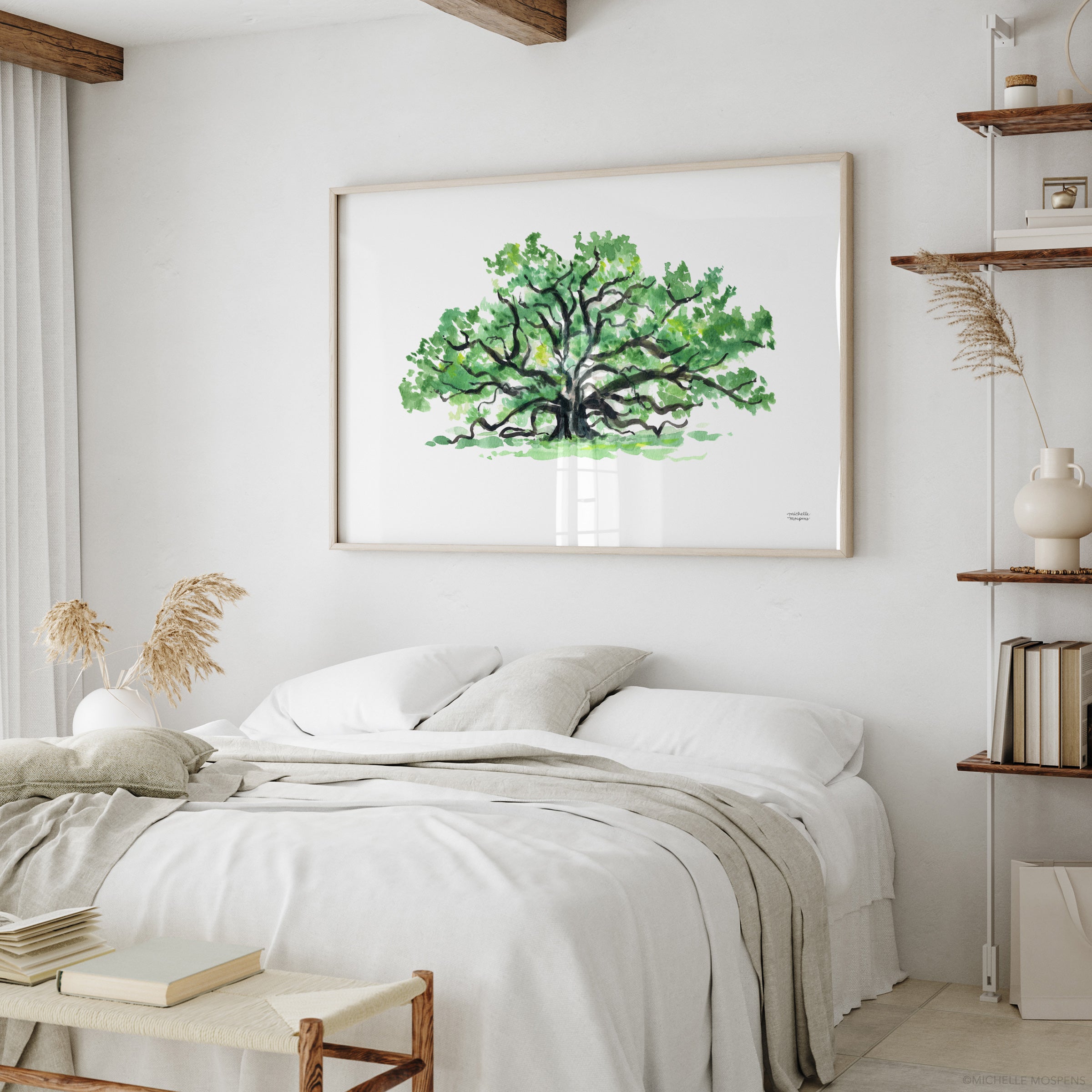 Majestic Southern Oak Tree Watercolor Wall Art Print by Michelle Mospens, Unframed