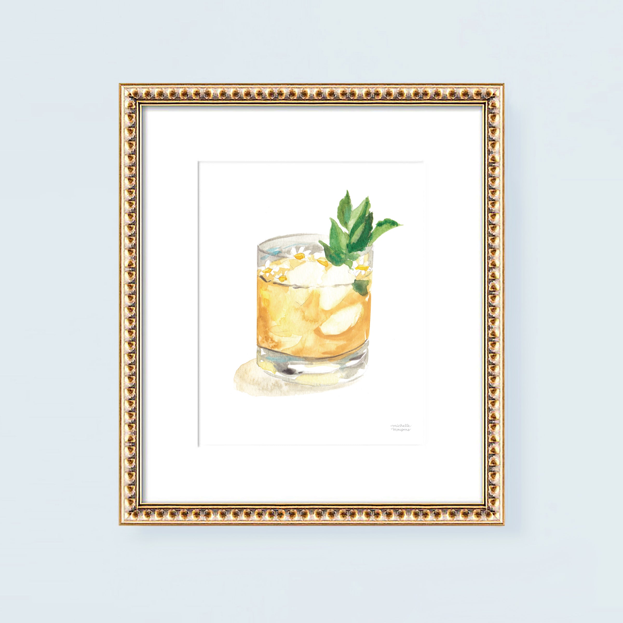 Cute Watercolor Bar Cart Decor Unframed South Side Cocktail Wall Art Print - Michelle Mospens