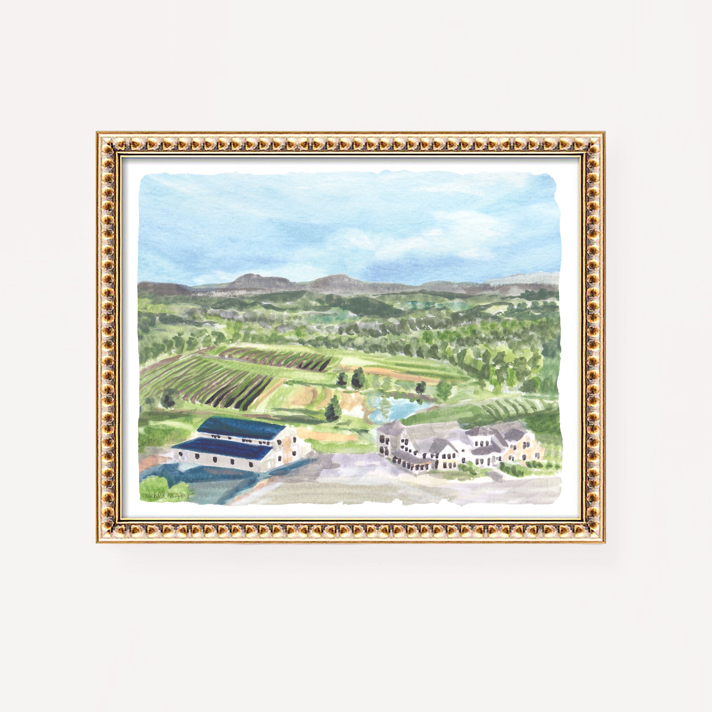 Stone Tower Winery Virginia Watercolor Wall Art Print