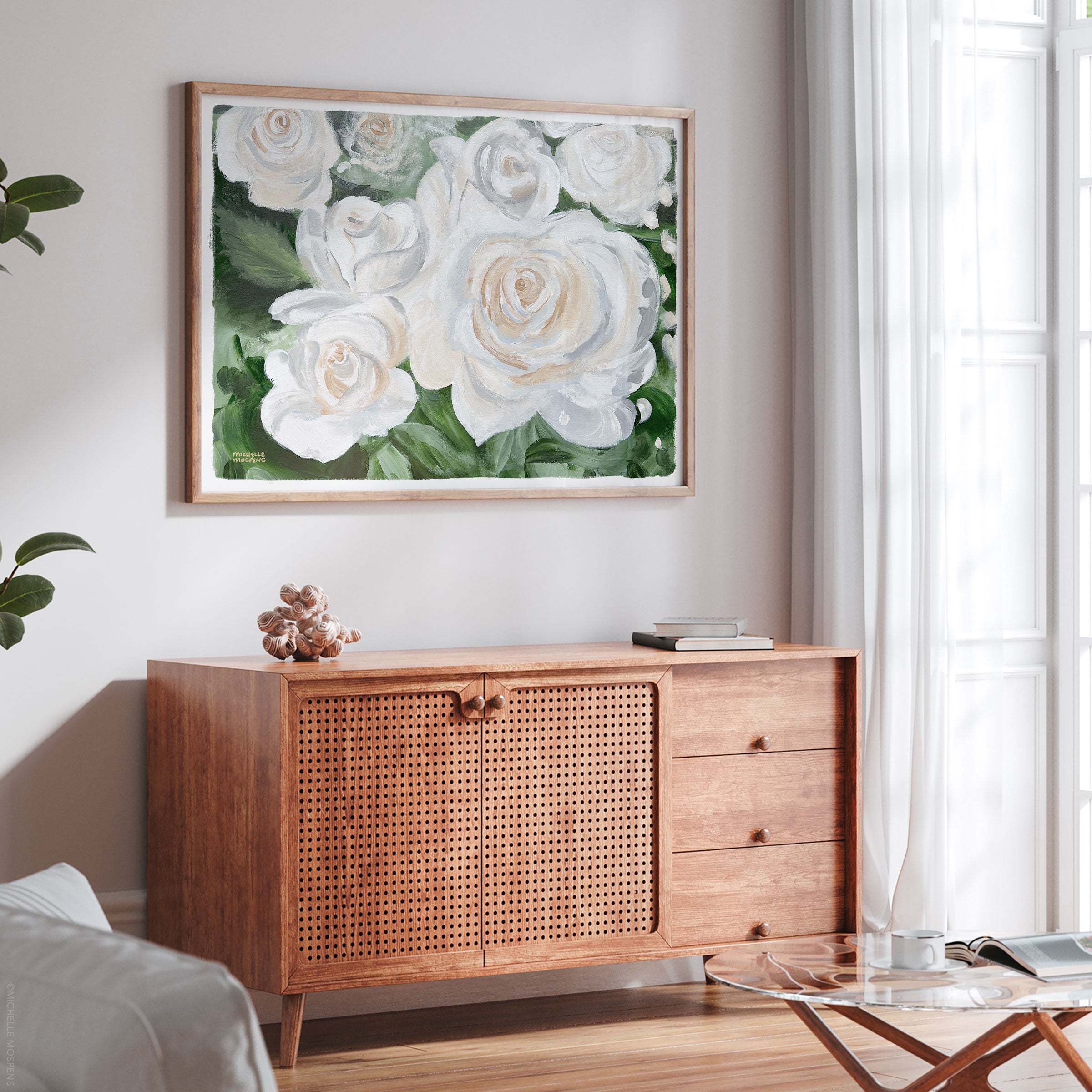 Summer Lover White Roses Painting Wall Art Print by Michelle Mospens
