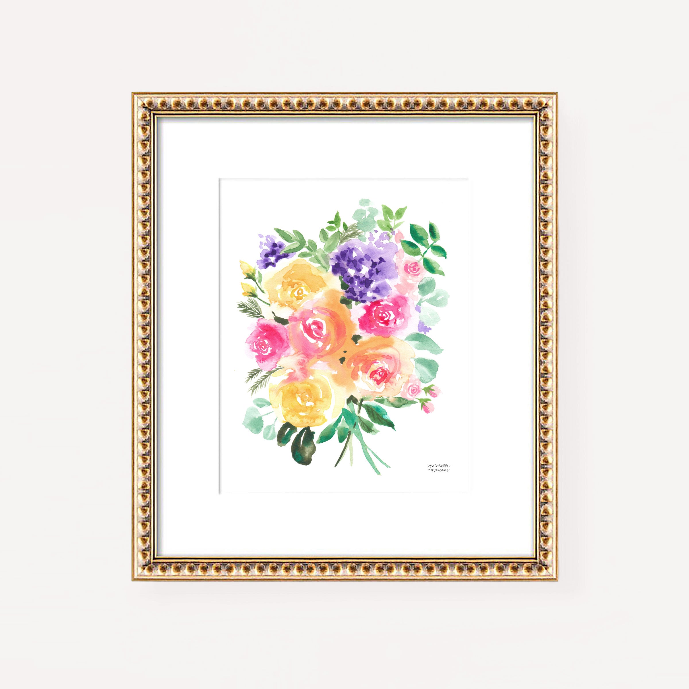 Summery Bouquet Floral Watercolor Wall Art Print