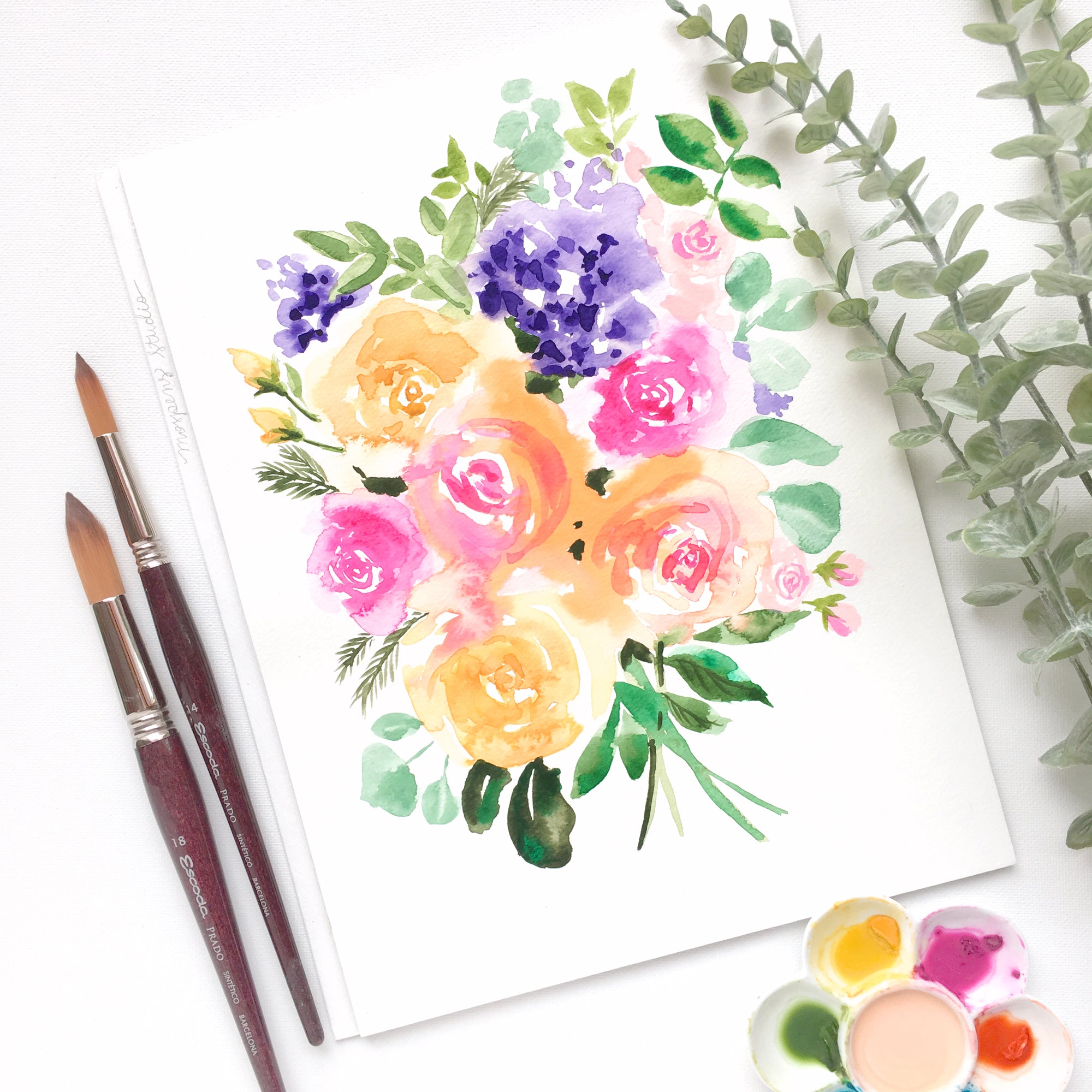 Summery Bouquet Floral Watercolor Wall Art Print