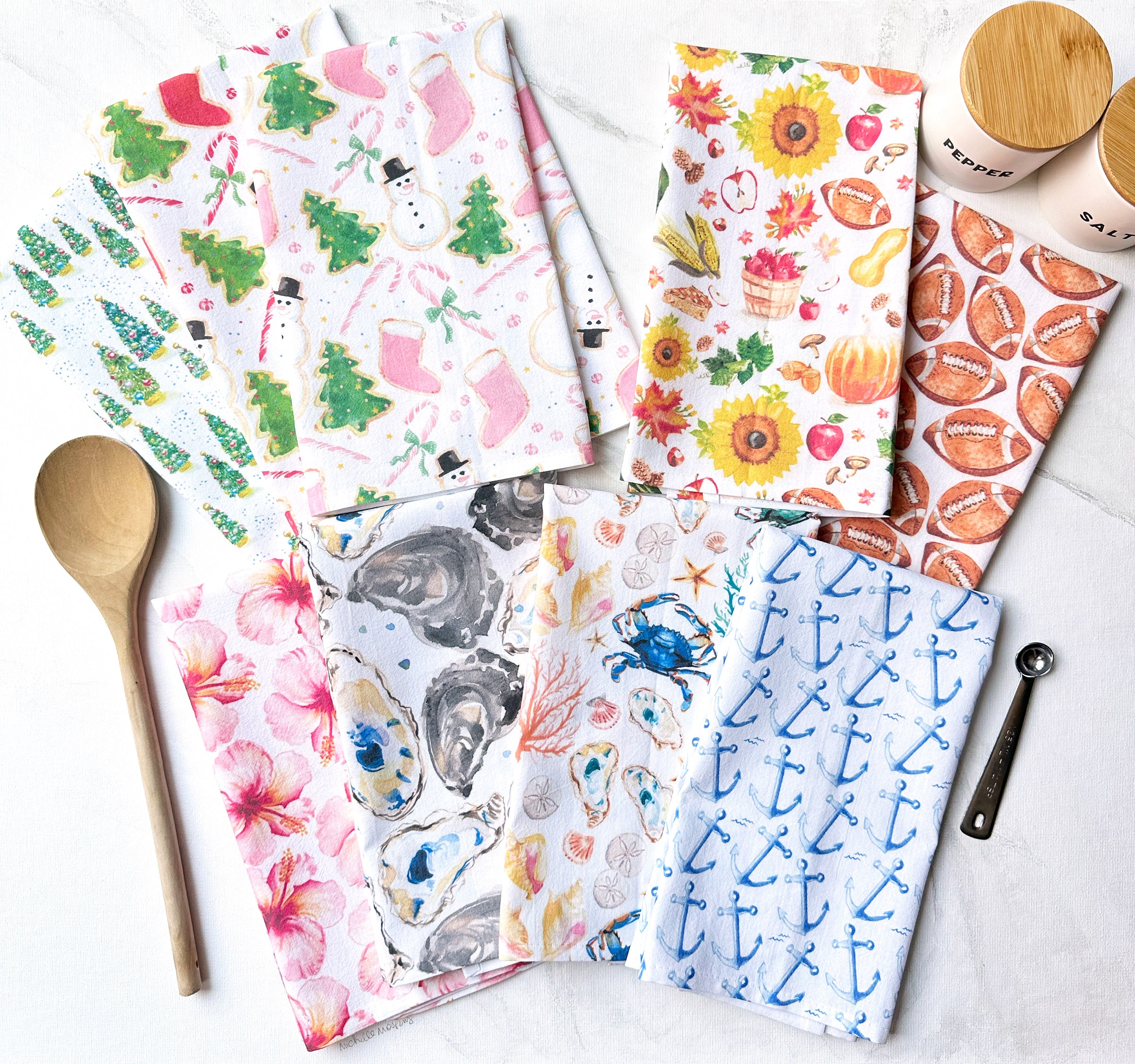 Tropical Pink Hibiscus Flower Watercolor Coastal Cotton Kitchen Tea Towel by Michelle Mospens