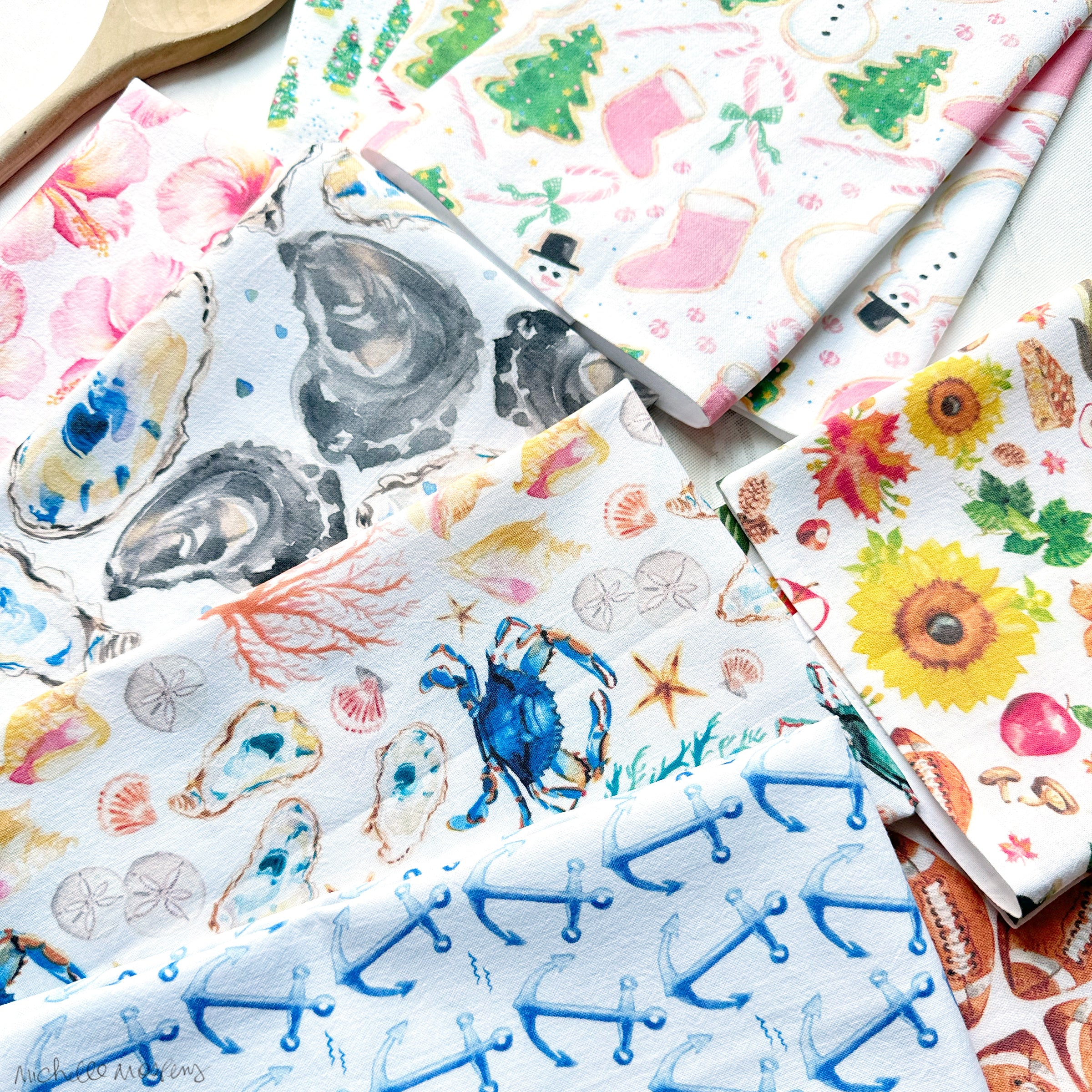 Cute Watercolor Coastal Cotton Kitchen Tea Towel by Michelle Mospens