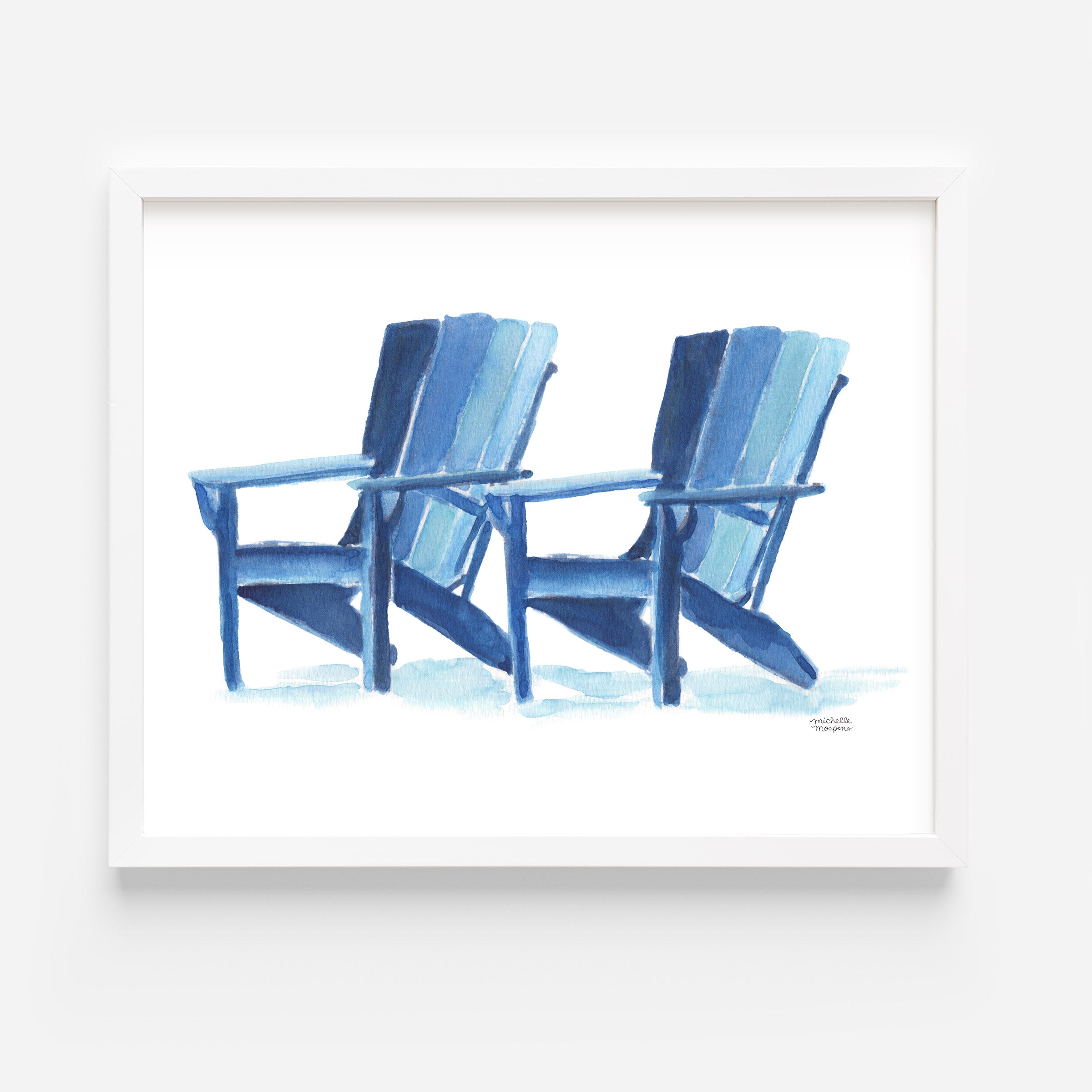 Cute Watercolor Beach Chairs Coastal Wall Art Print by Michelle Mospens
