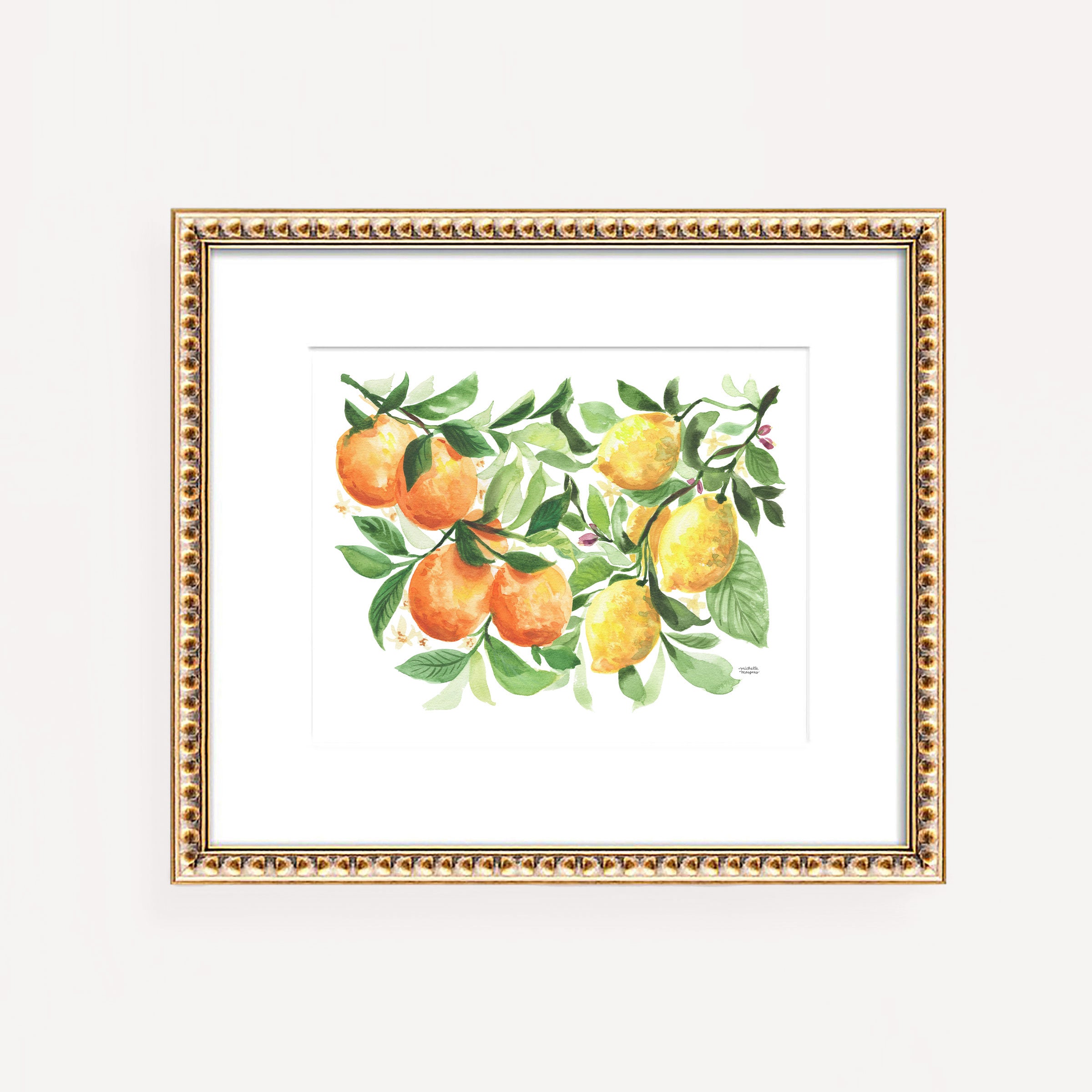 Watercolor Citrus Grove Lemons and Oranges Fruit Wall Art Unframed Print