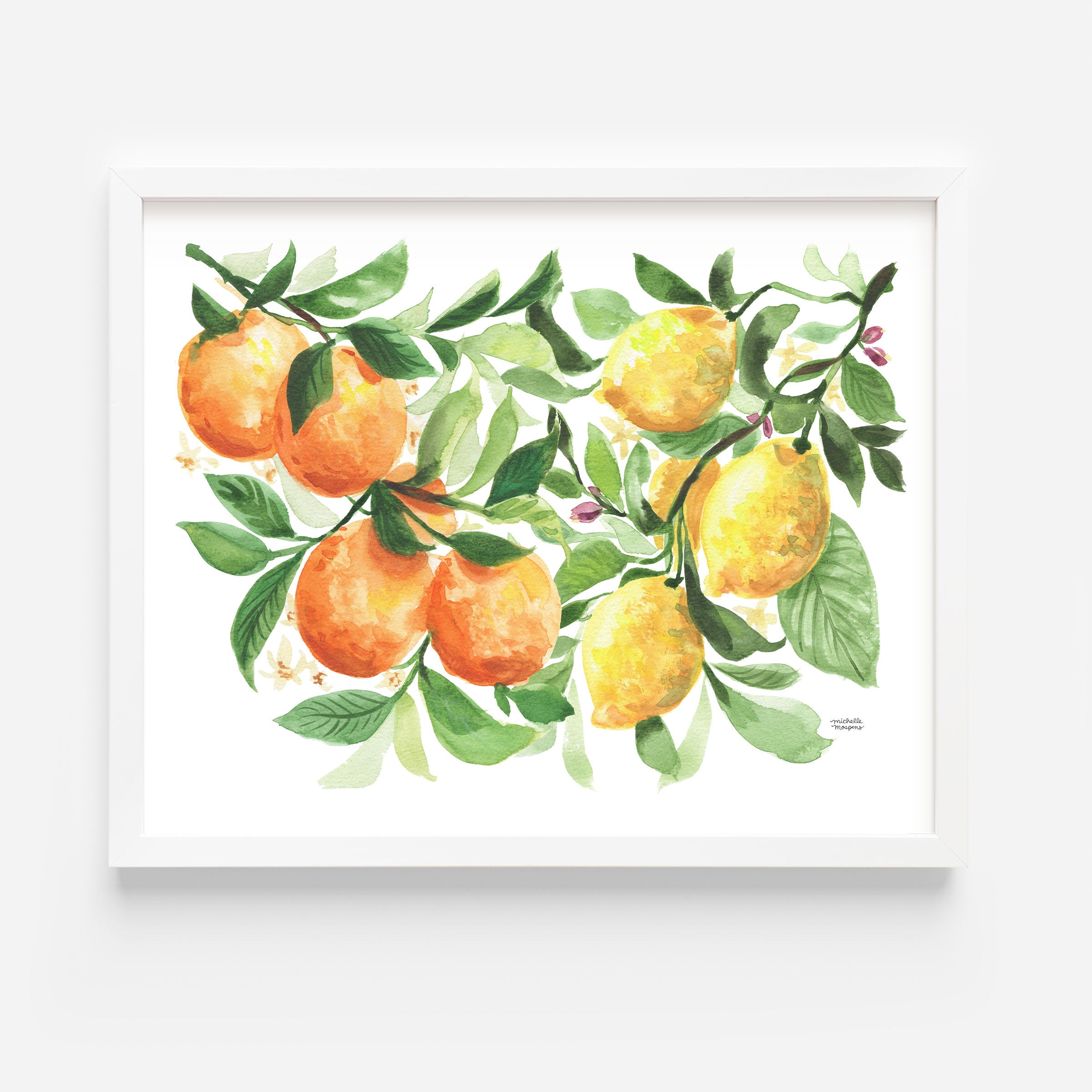 Watercolor Citrus Grove Lemons and Oranges Fruit Wall Art Unframed Print