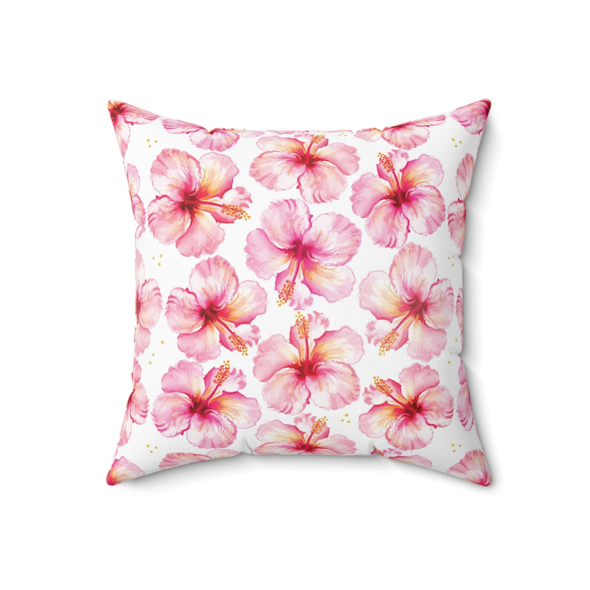 Watercolor Hibiscus Flower Square Pillow Cover with Coastal Beachy Tropical Aesthetic