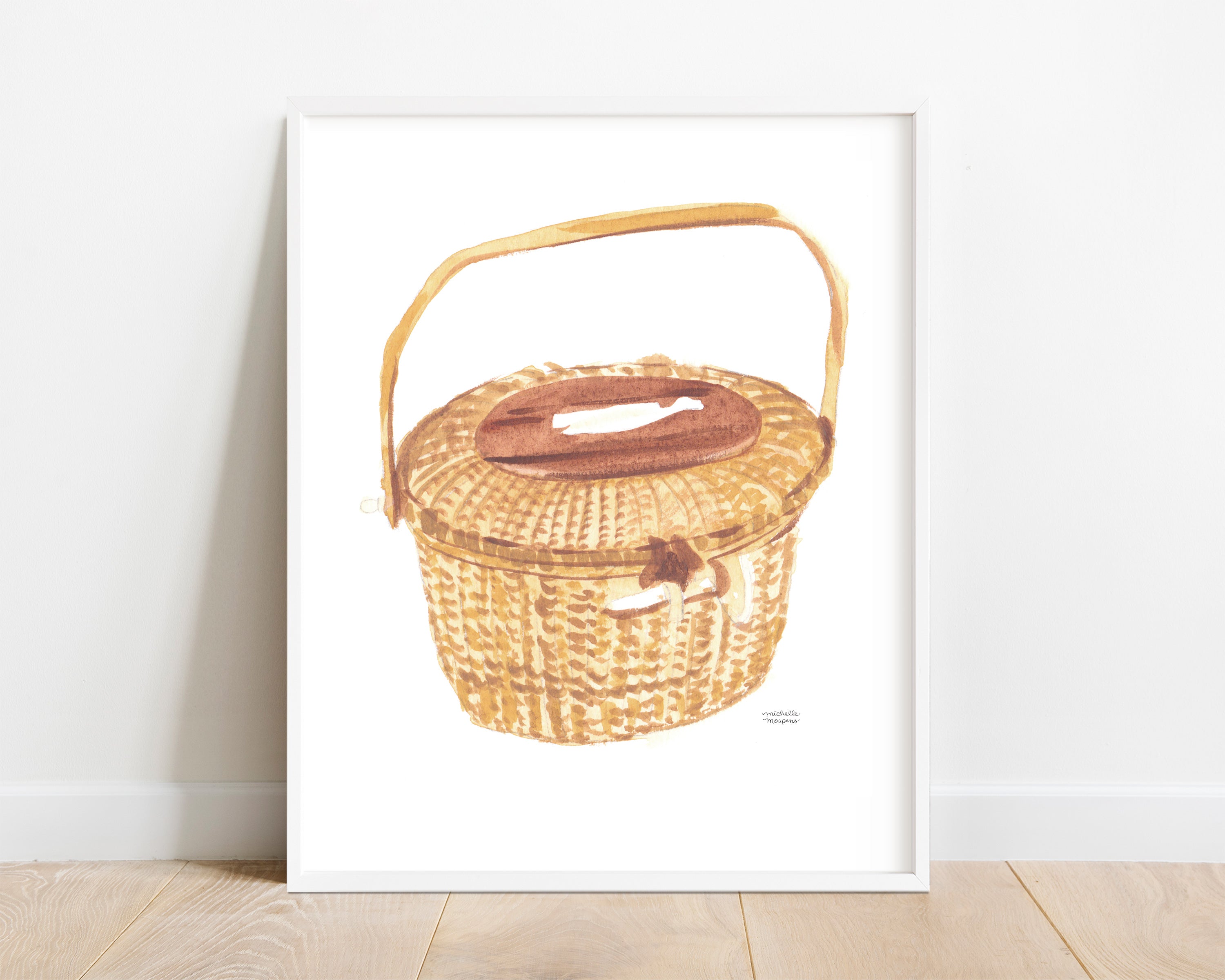 Art Print New England Nantucket Basket Watercolor by Michelle Mospens Coastal Nautical Wall Art