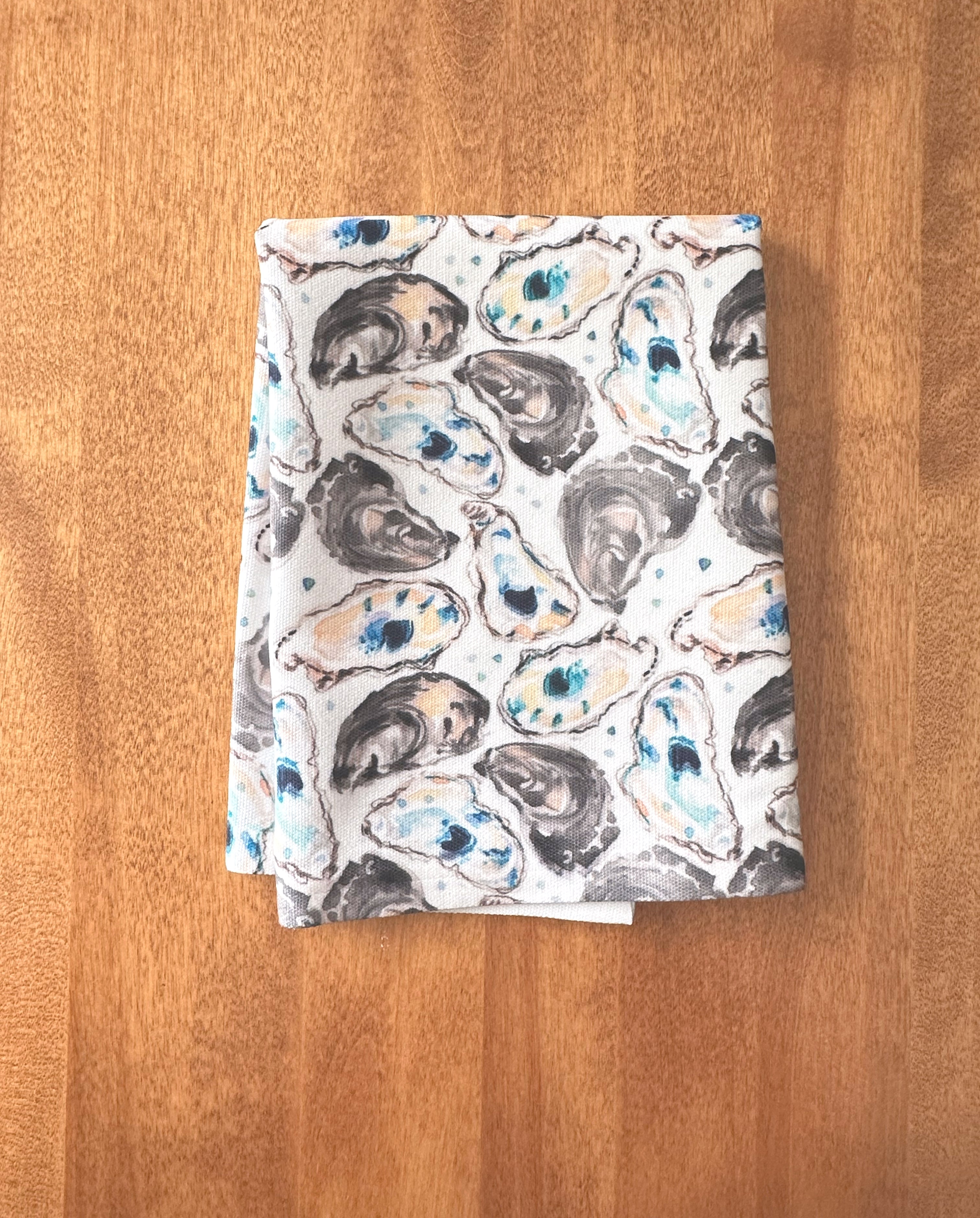 Watercolor Oyster Shells Decorative Hostess Towel by Artist Michelle Mospens