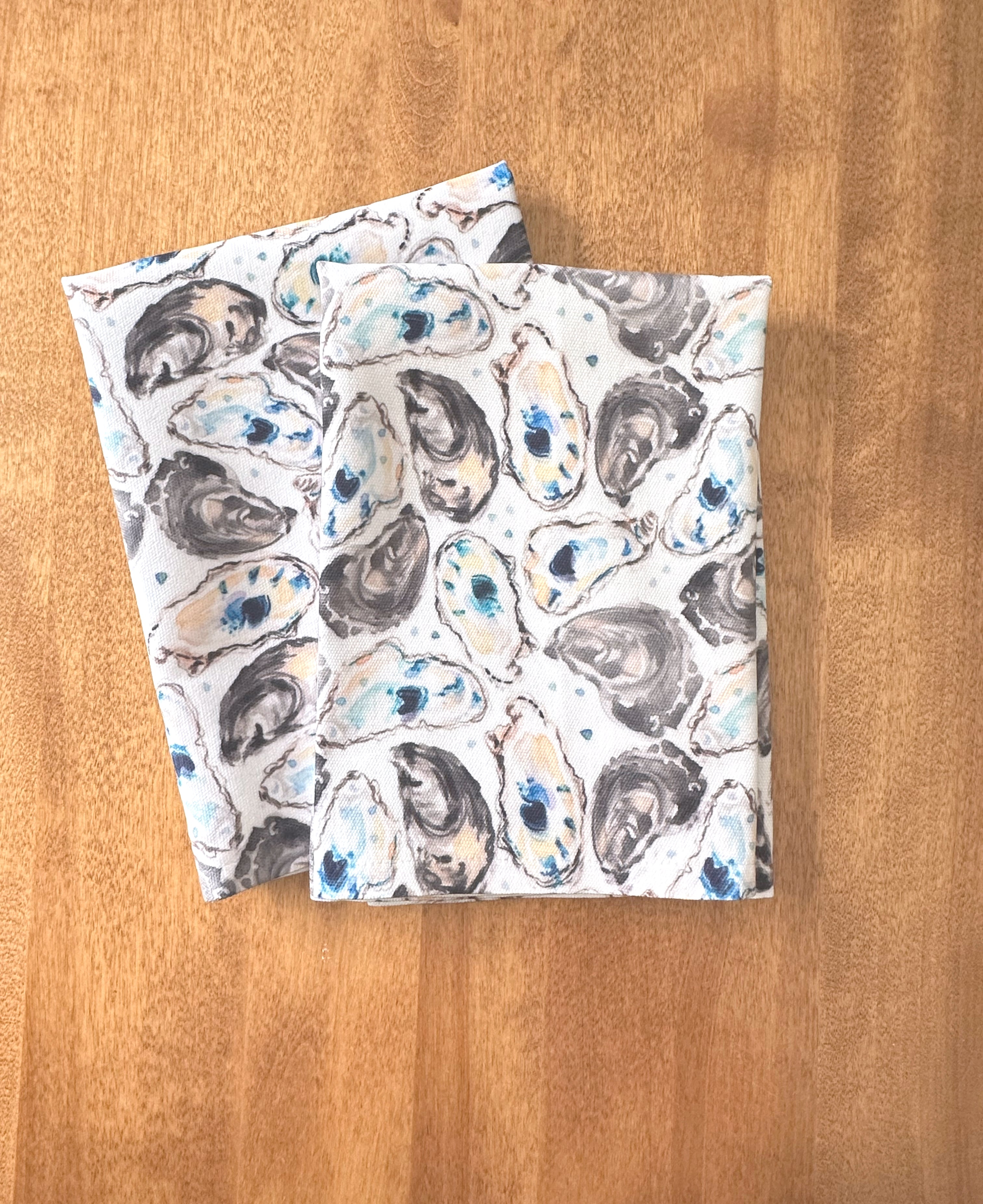 Watercolor Oyster Shells Decorative Hostess Towel by Artist Michelle Mospens