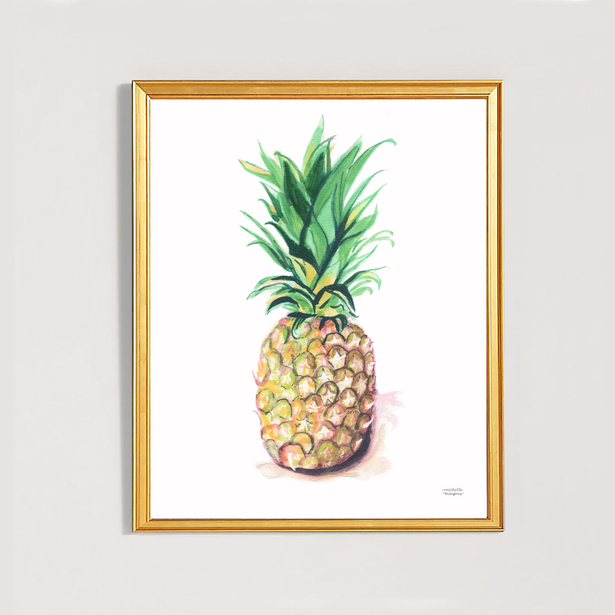 Pineapple Watercolor Painting Fruit Artwork Yellow and Green Modern Kitchen Wall Art Watercolor Pineapple Art Print