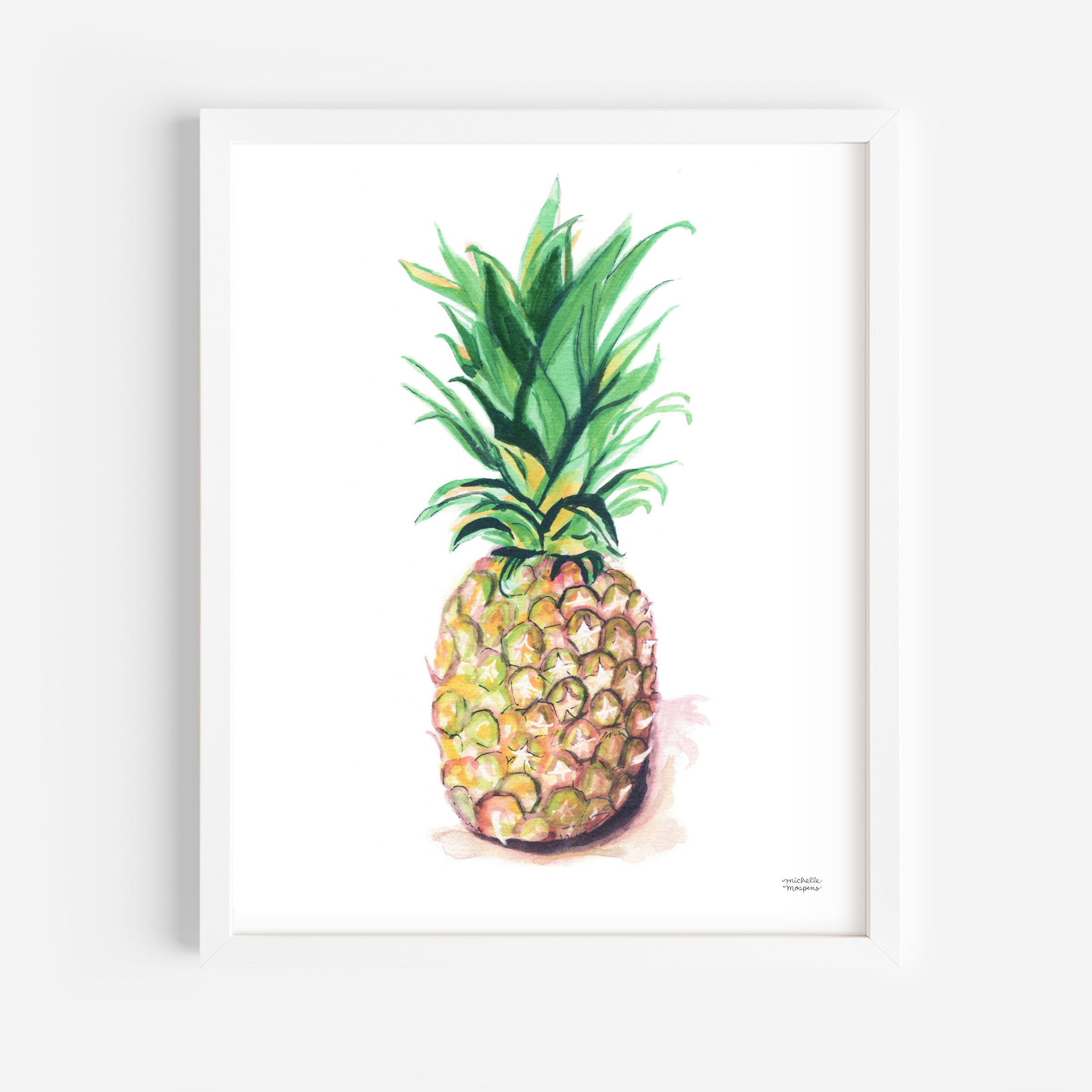 Pineapple Watercolor Painting Fruit Artwork Yellow and Green Modern Kitchen Wall Art Watercolor Pineapple Art Print