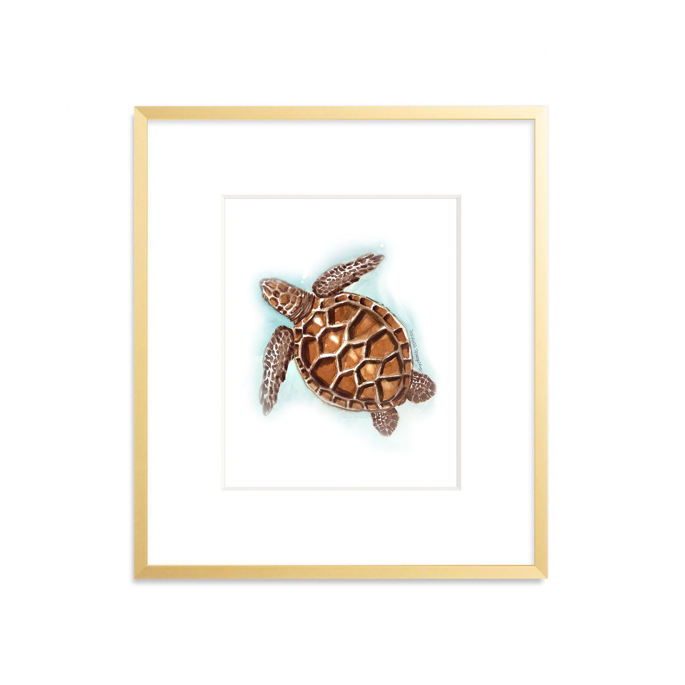 Watercolor Beach Sea Turtle Coastal Wall Art Print by Michelle Mospens