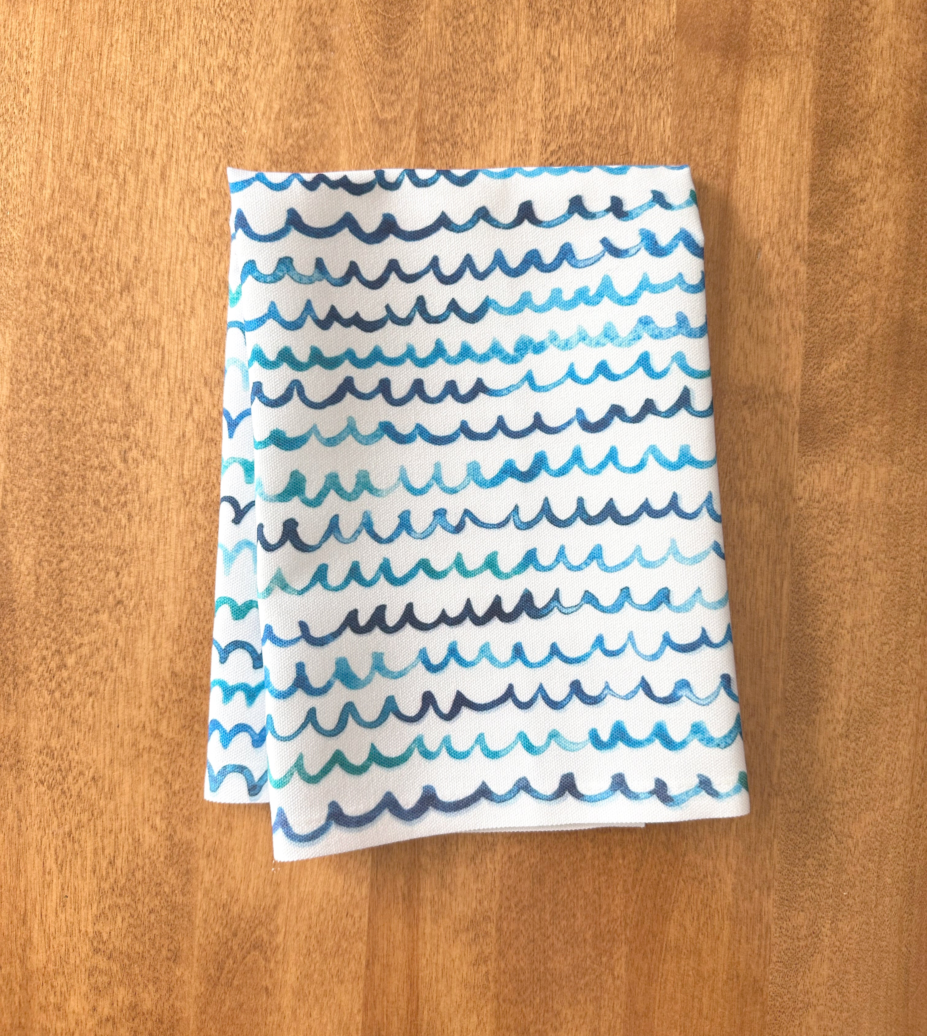 Cute Coastal Watercolor Nautical Waves Cloth Dinner Napkins