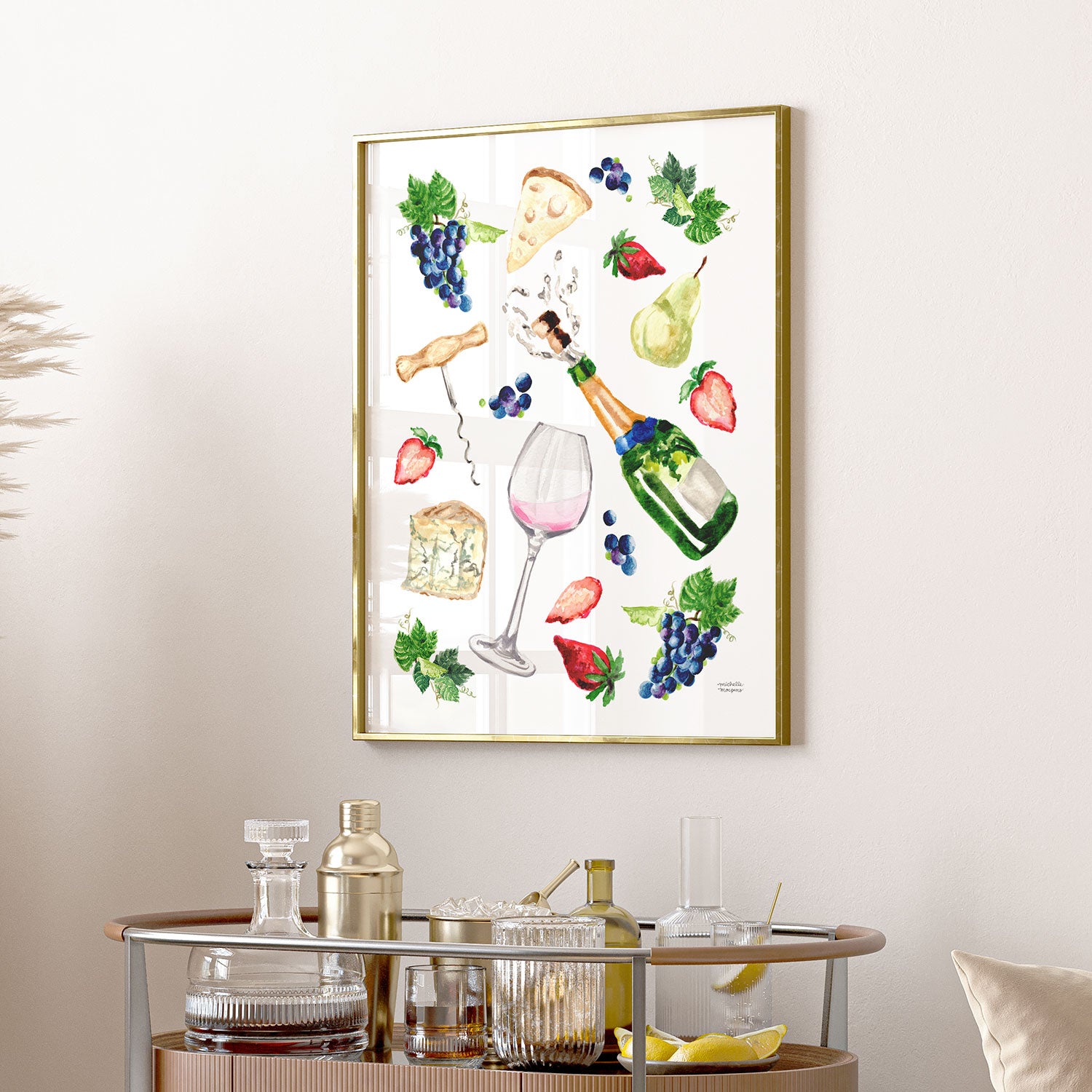 Wine Vibes Watercolor Wall Art Print Unframed