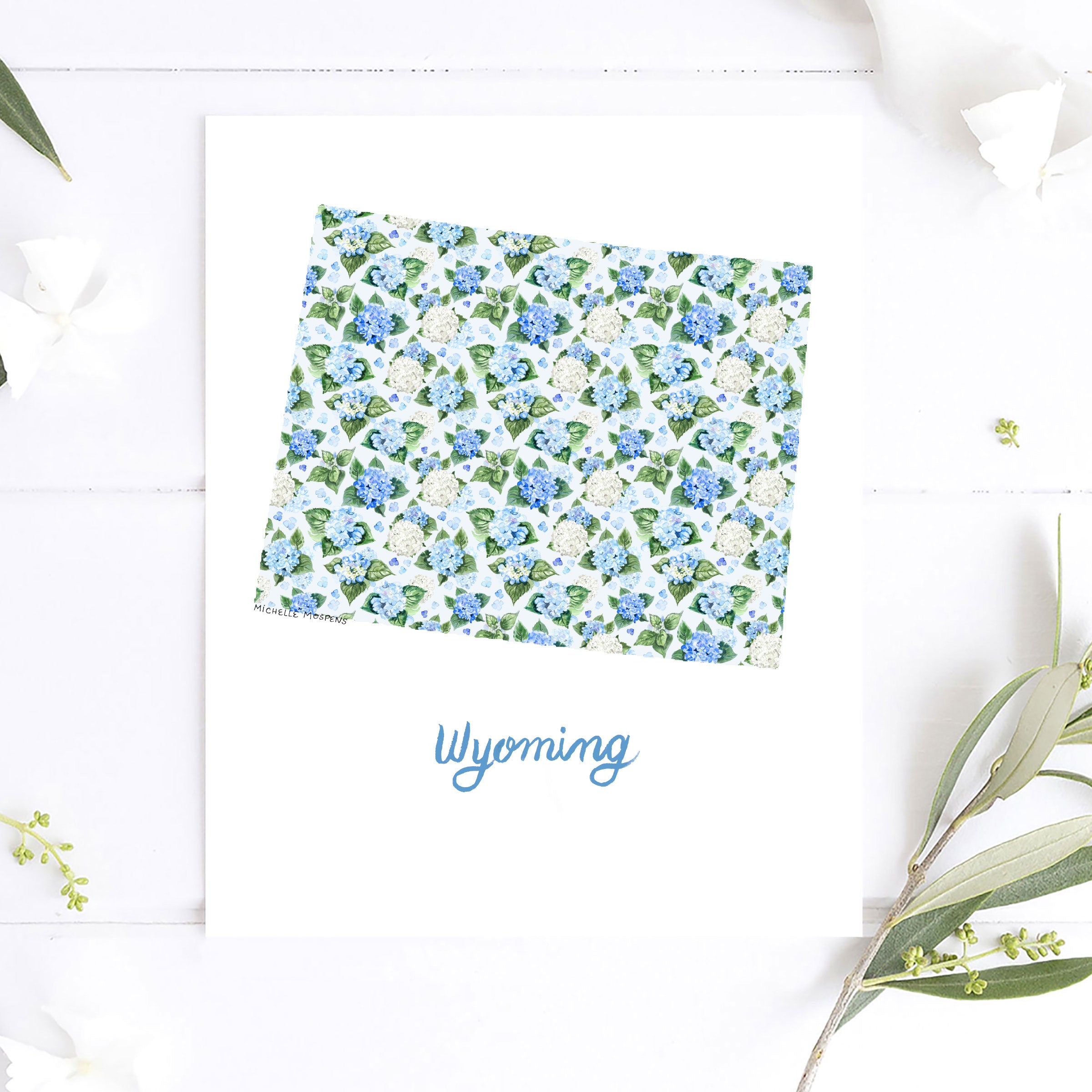 Wyoming State Shape Map Watercolor Wall Art Print by Michelle Mospens