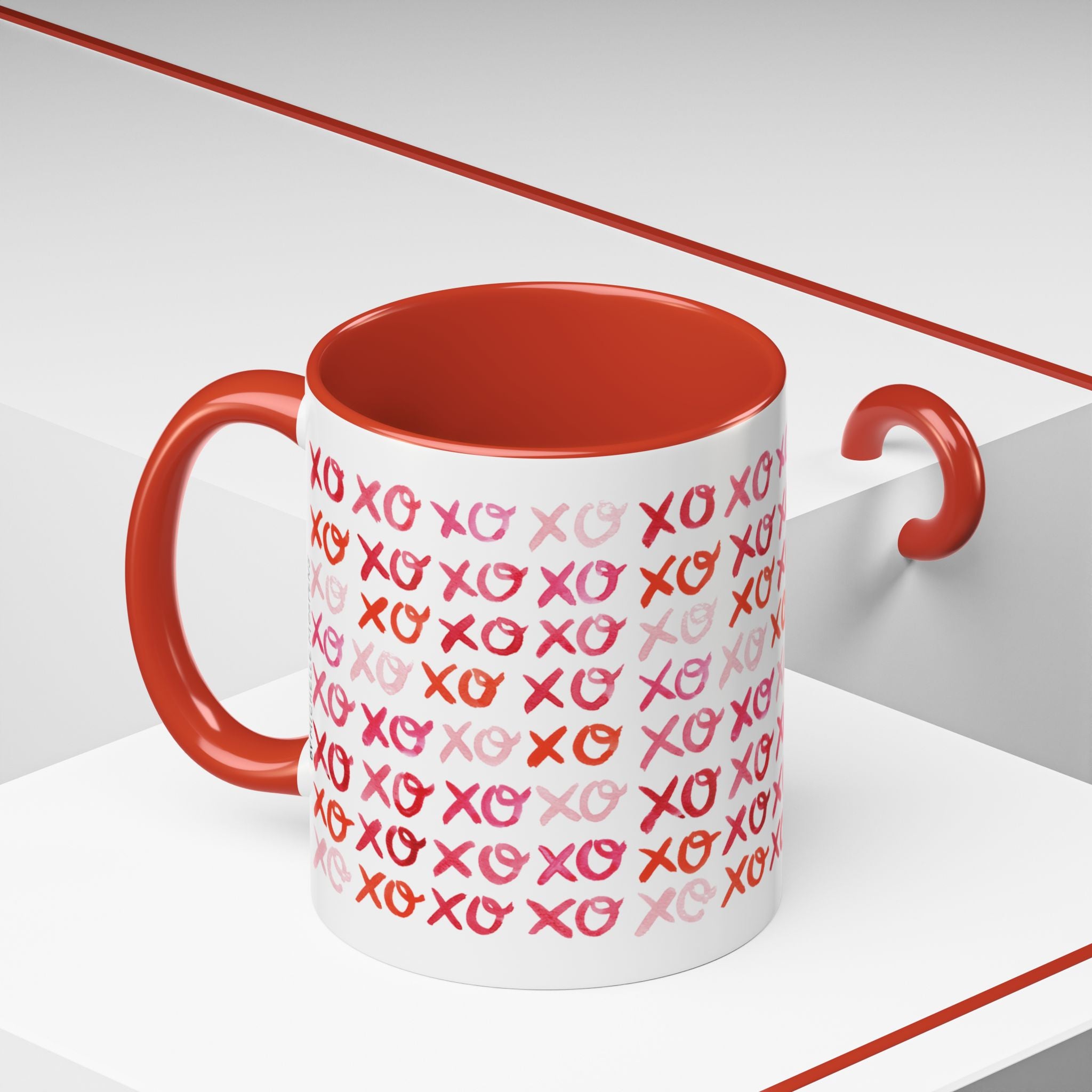 Michelle Mospens Watercolor Hugs and Kisses XOXO Coffee Mug | Valentine Lover Anniversary Gift