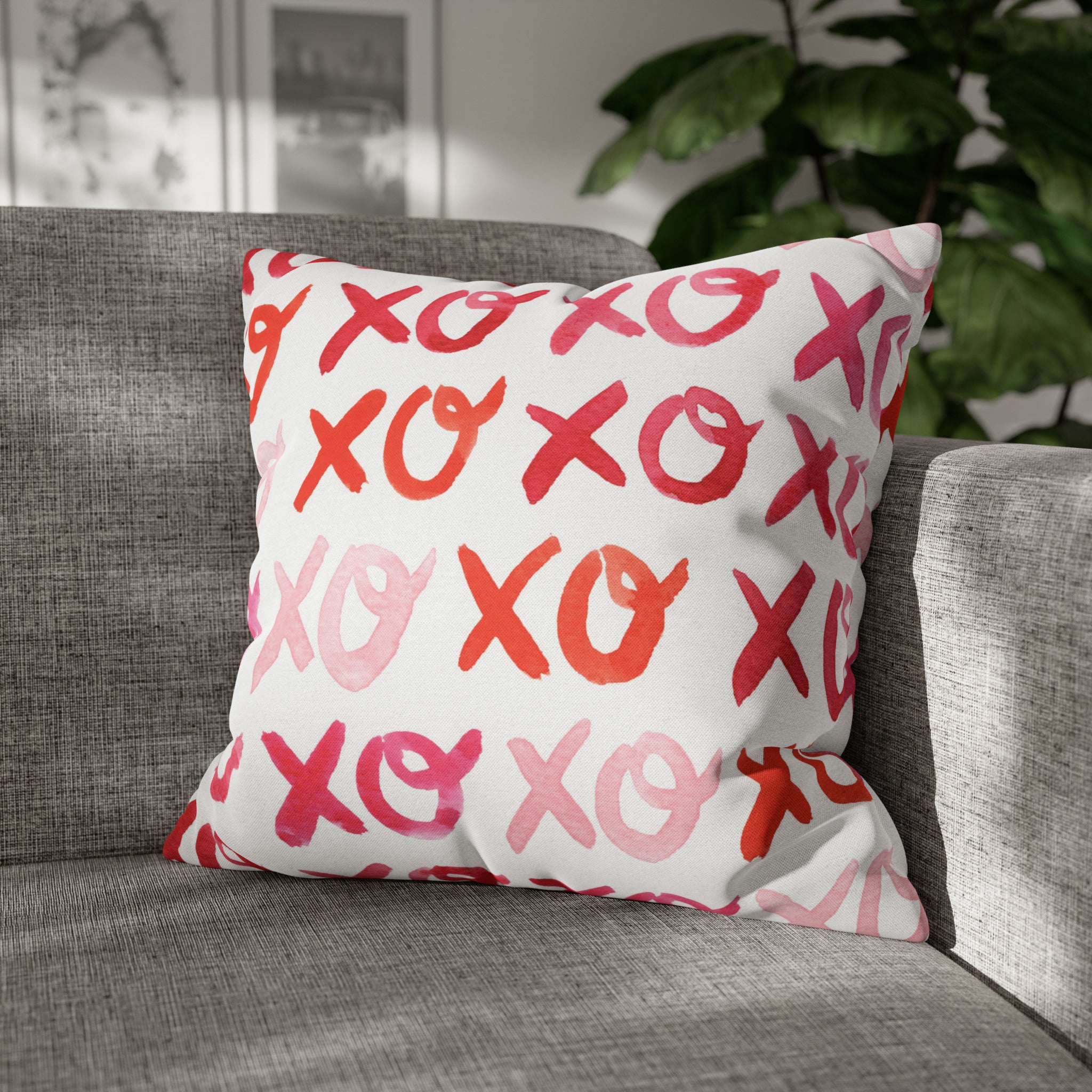 Watercolor XOXOXO Printed Square Pillow Cover Case By Artist Michelle Mospens