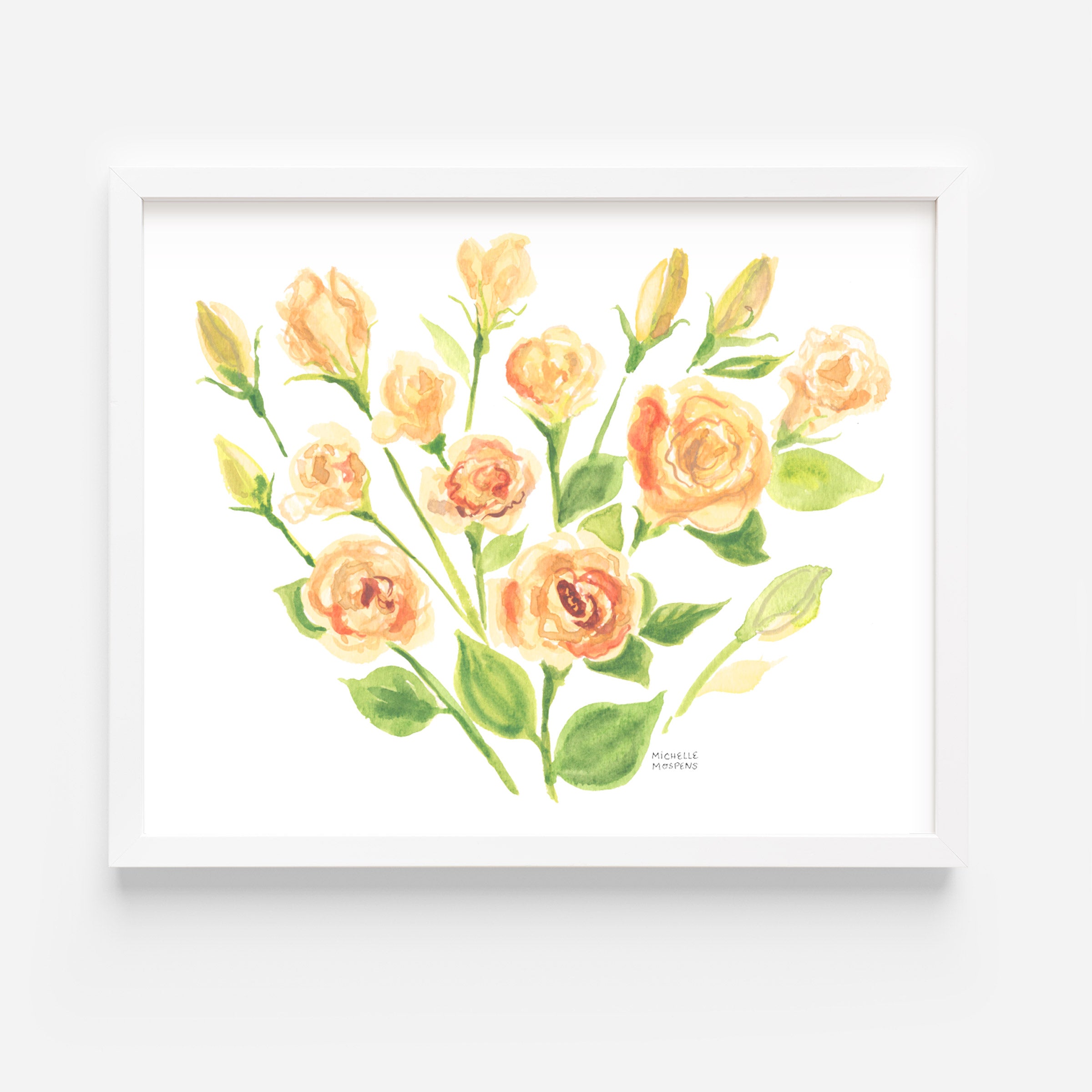 Cute Yellow Flowers Bouquet Watercolor Wall Art Print, Unframed