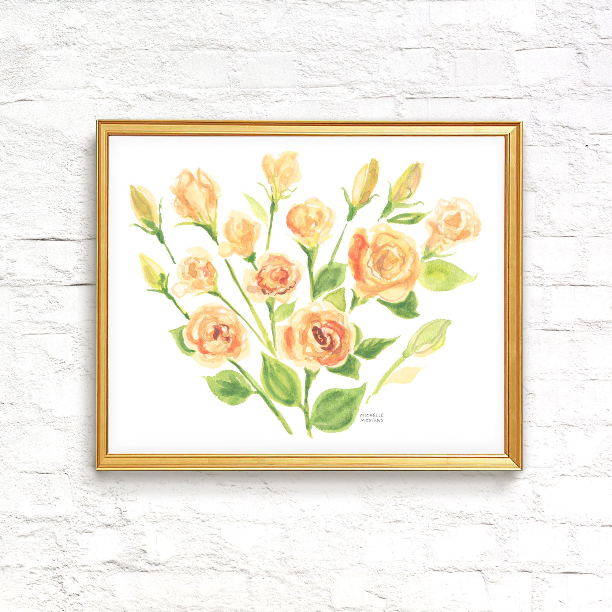 Cute Yellow Flowers Bouquet Watercolor Wall Art Print, Unframed