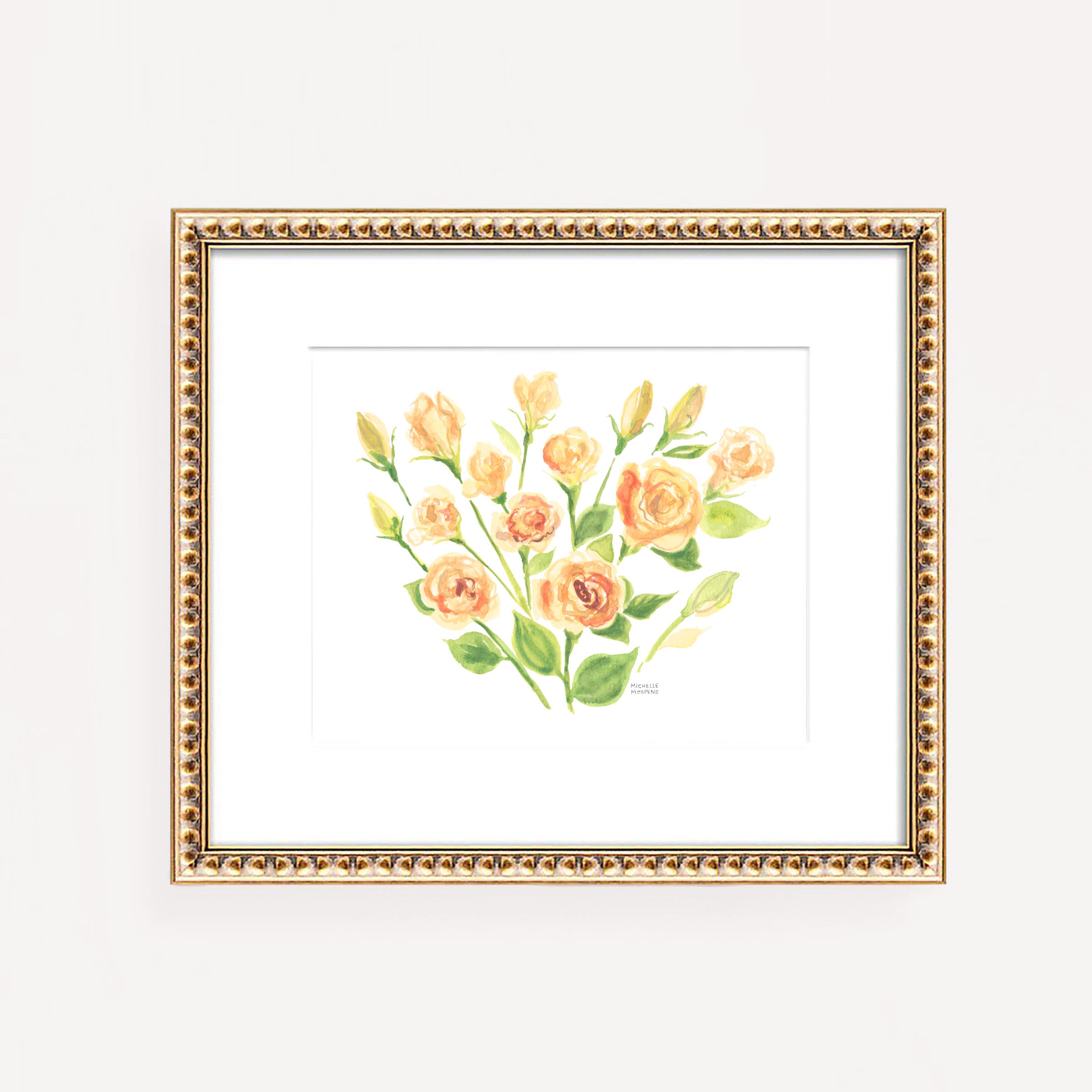 Cute Yellow Flowers Bouquet Watercolor Wall Art Print, Unframed