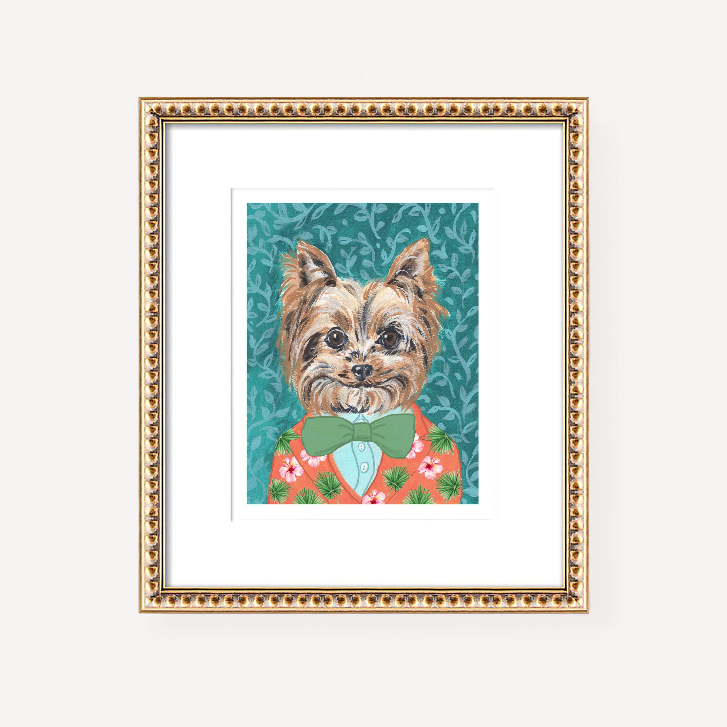 Yorkie Dog anthropomorphic pet portrait wall art print by artist Michelle Mospens