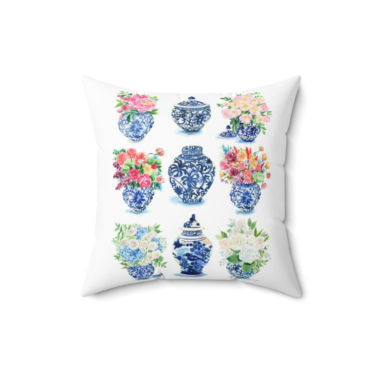 Watercolor Chinoiserie Ginger Jars Square Pillow