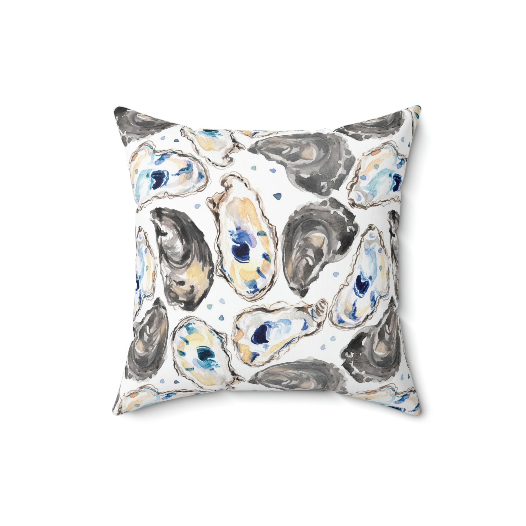 Watercolor Oysters Square Pillow with Coastal Aesthetic