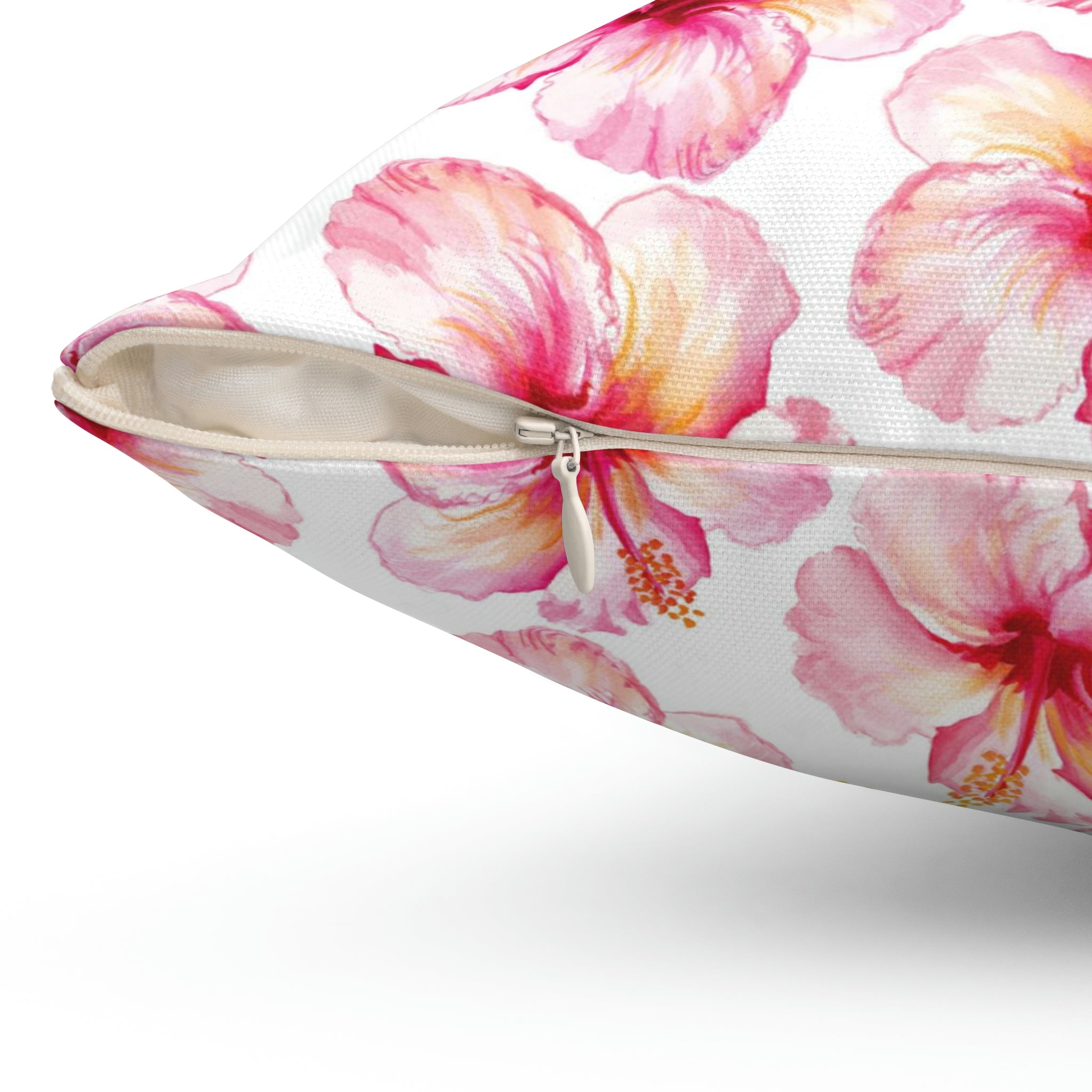 Watercolor Hibiscus Flower Square Pillow with Coastal Aesthetic