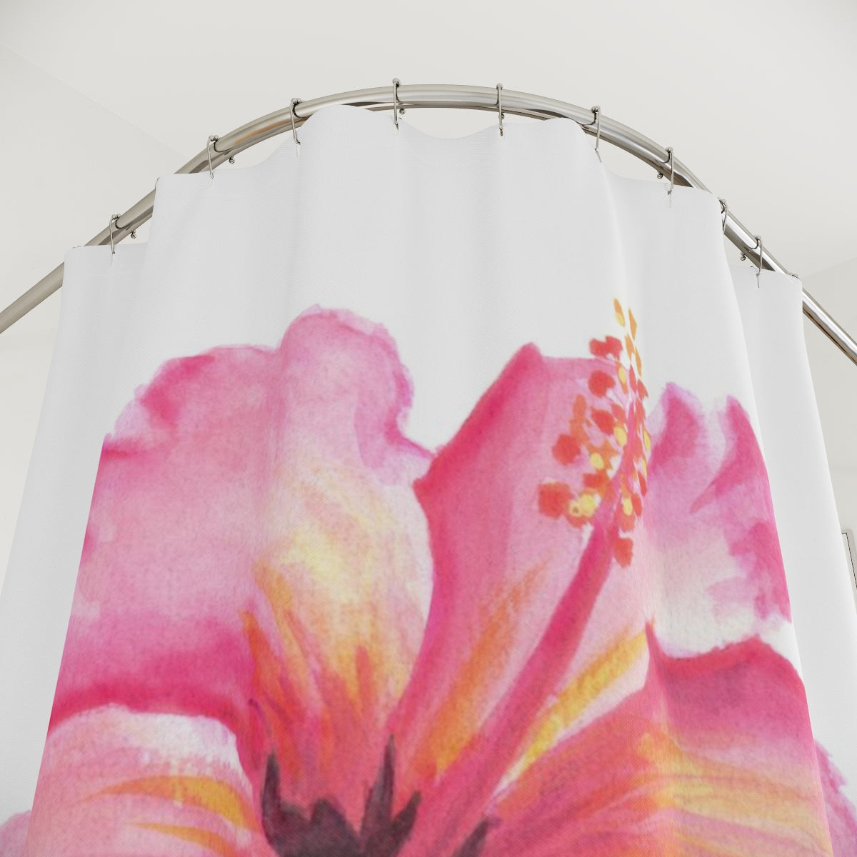 Watercolor Hibiscus Polyester Shower Curtain