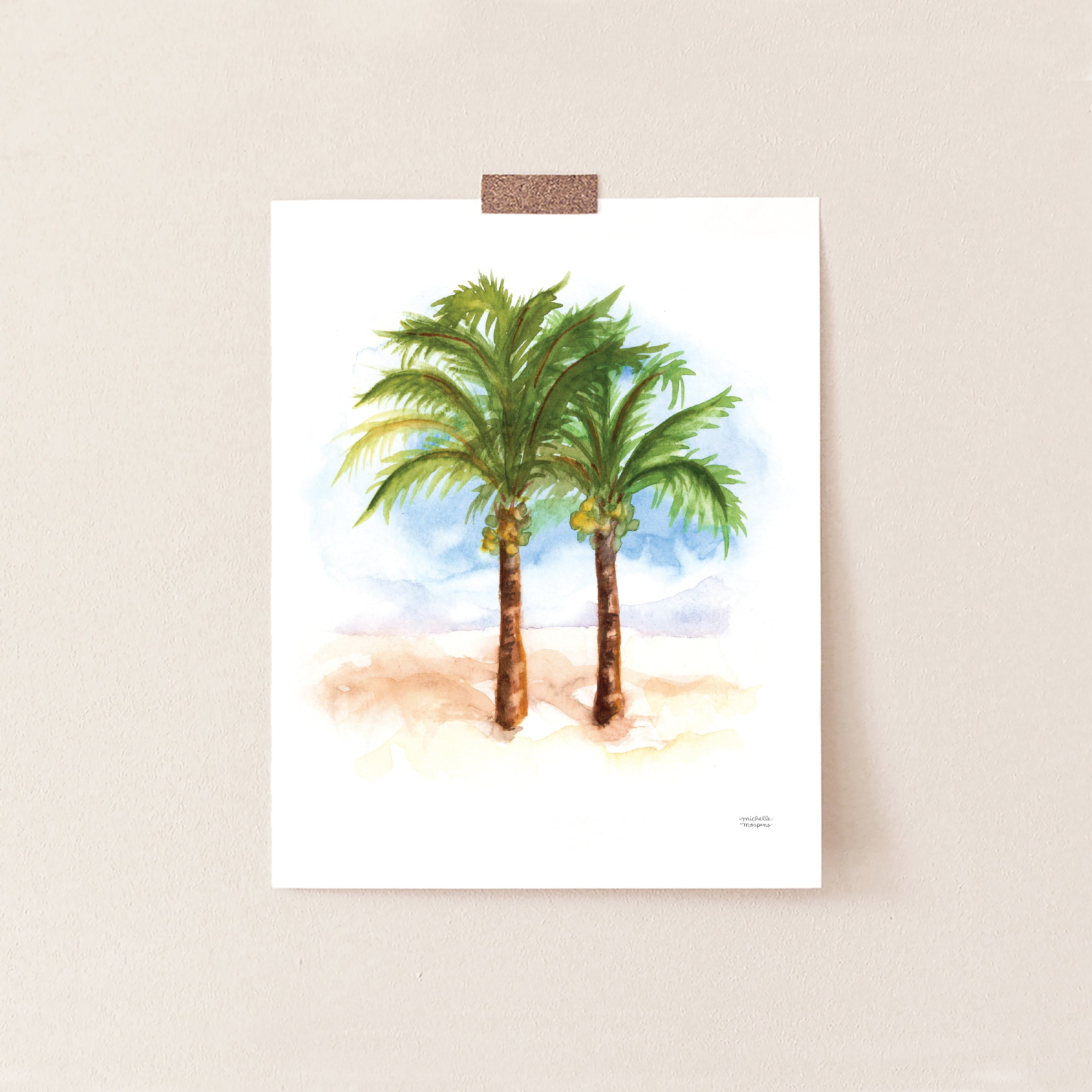 Watercolor Coconut Palm Trees Wall Art Print