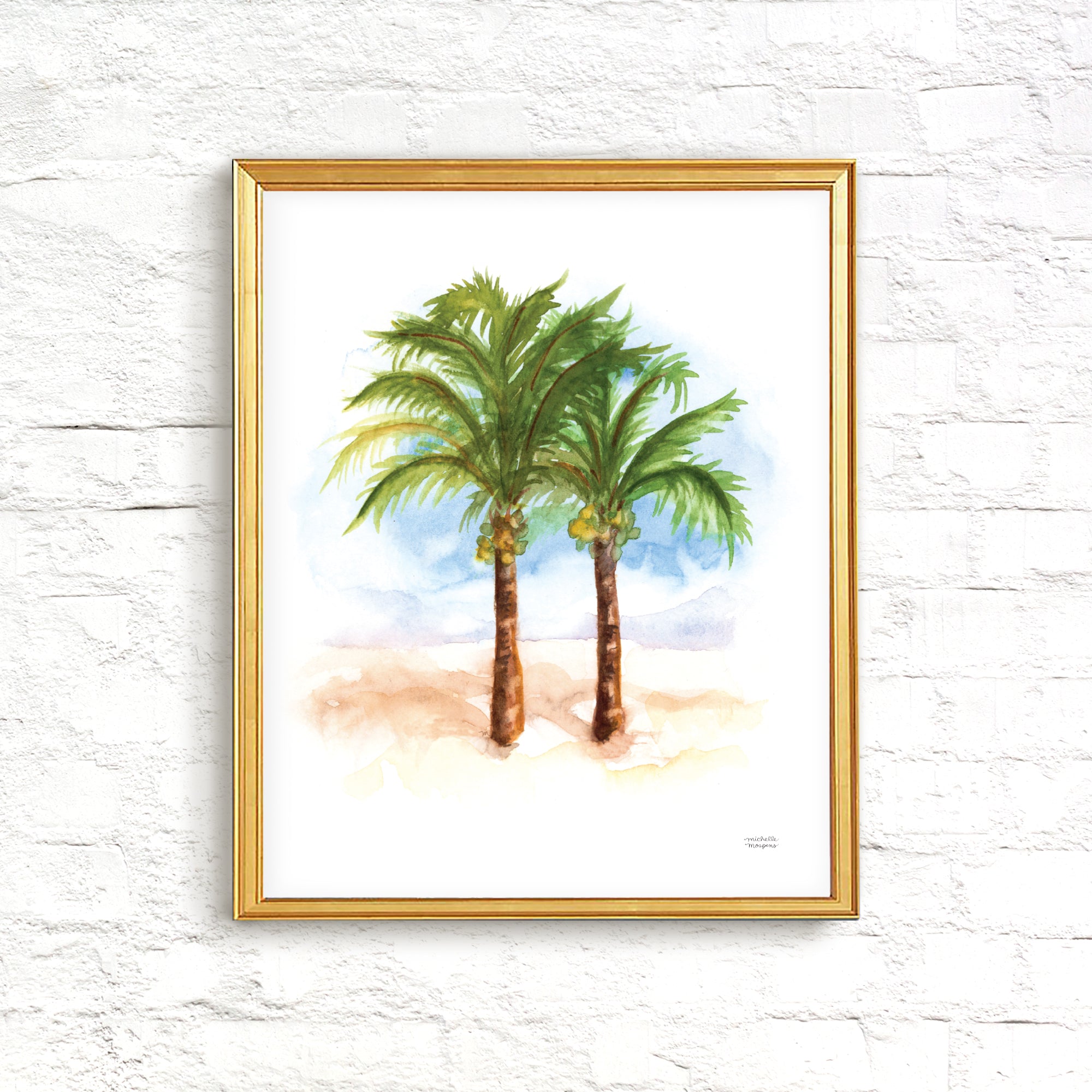 Watercolor Coconut Palm Trees Wall Art Print